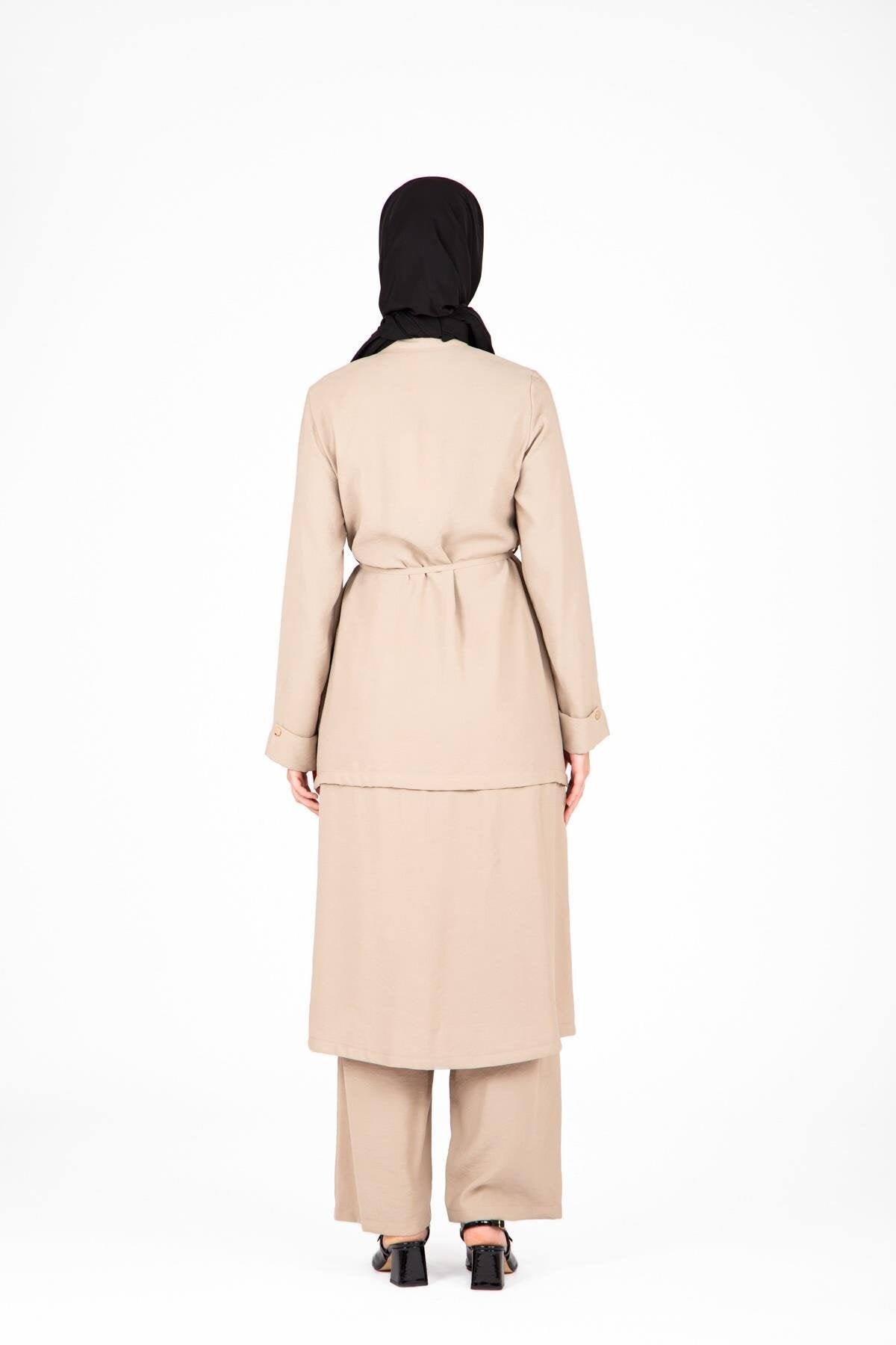 Two-Piece Ring Accessory Detail Modest Set - Beige - Beyza