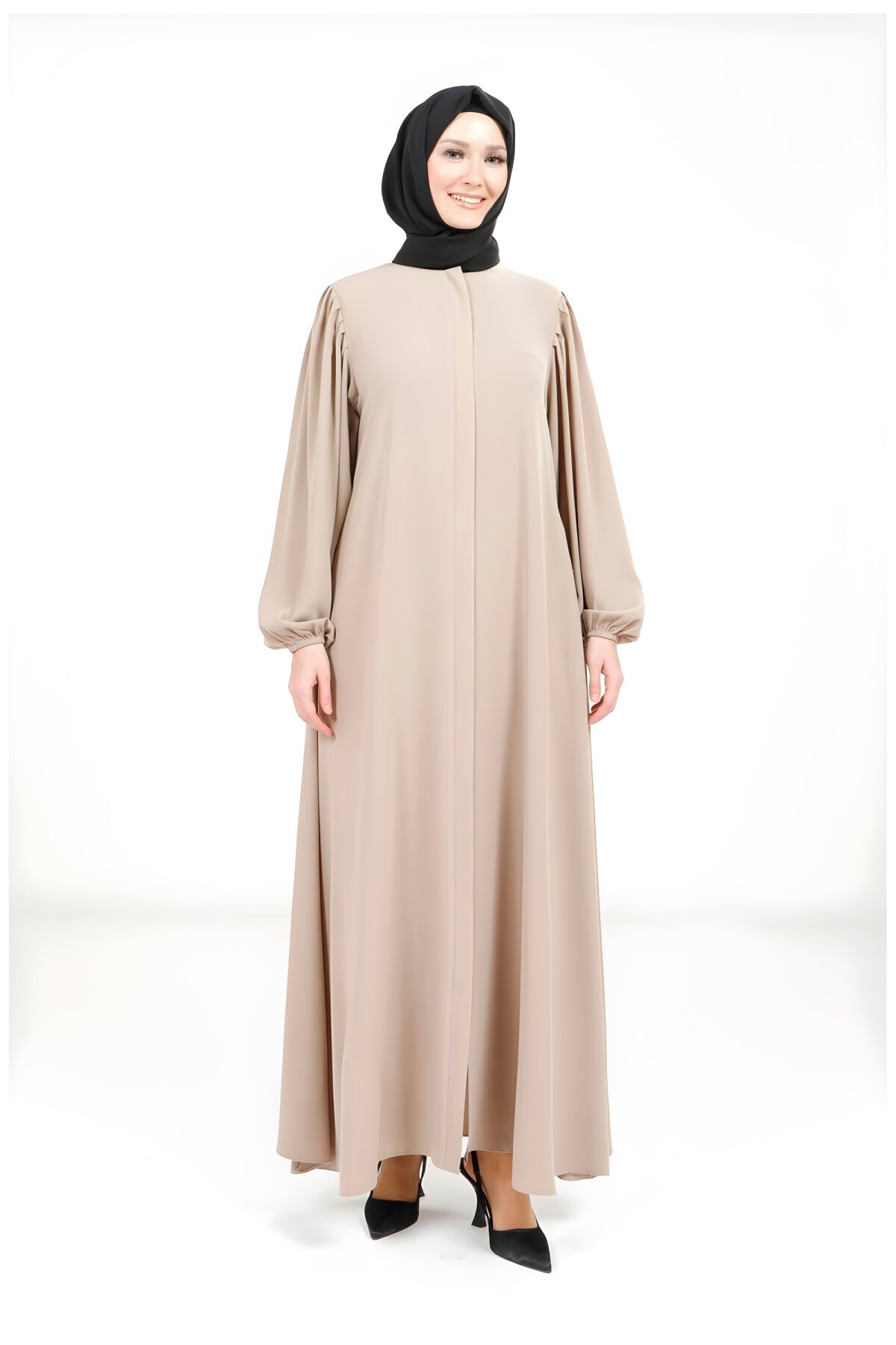 Bej Büzgü Detaylı Ferace - Beyza