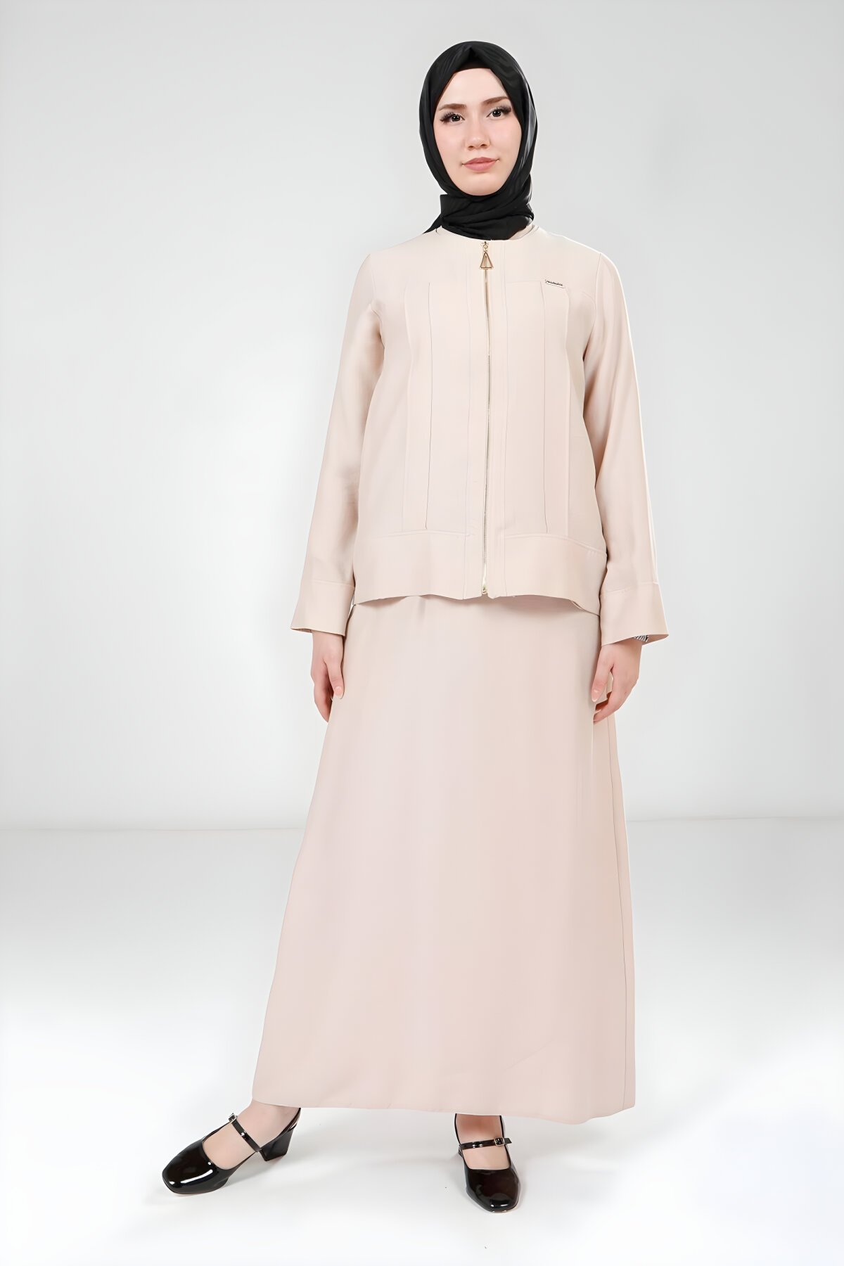 Bej Ceketli Tesettür Elbise - Beyza