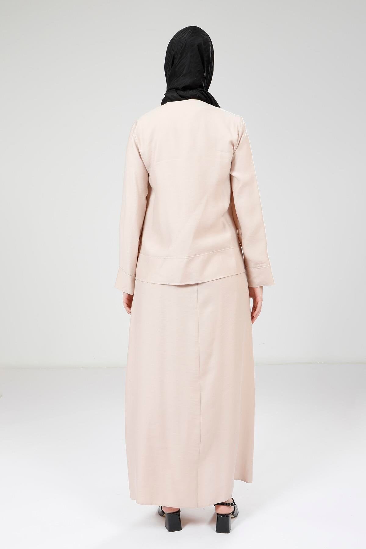 Jacket Detail Modest Dress - Beige - Beyza