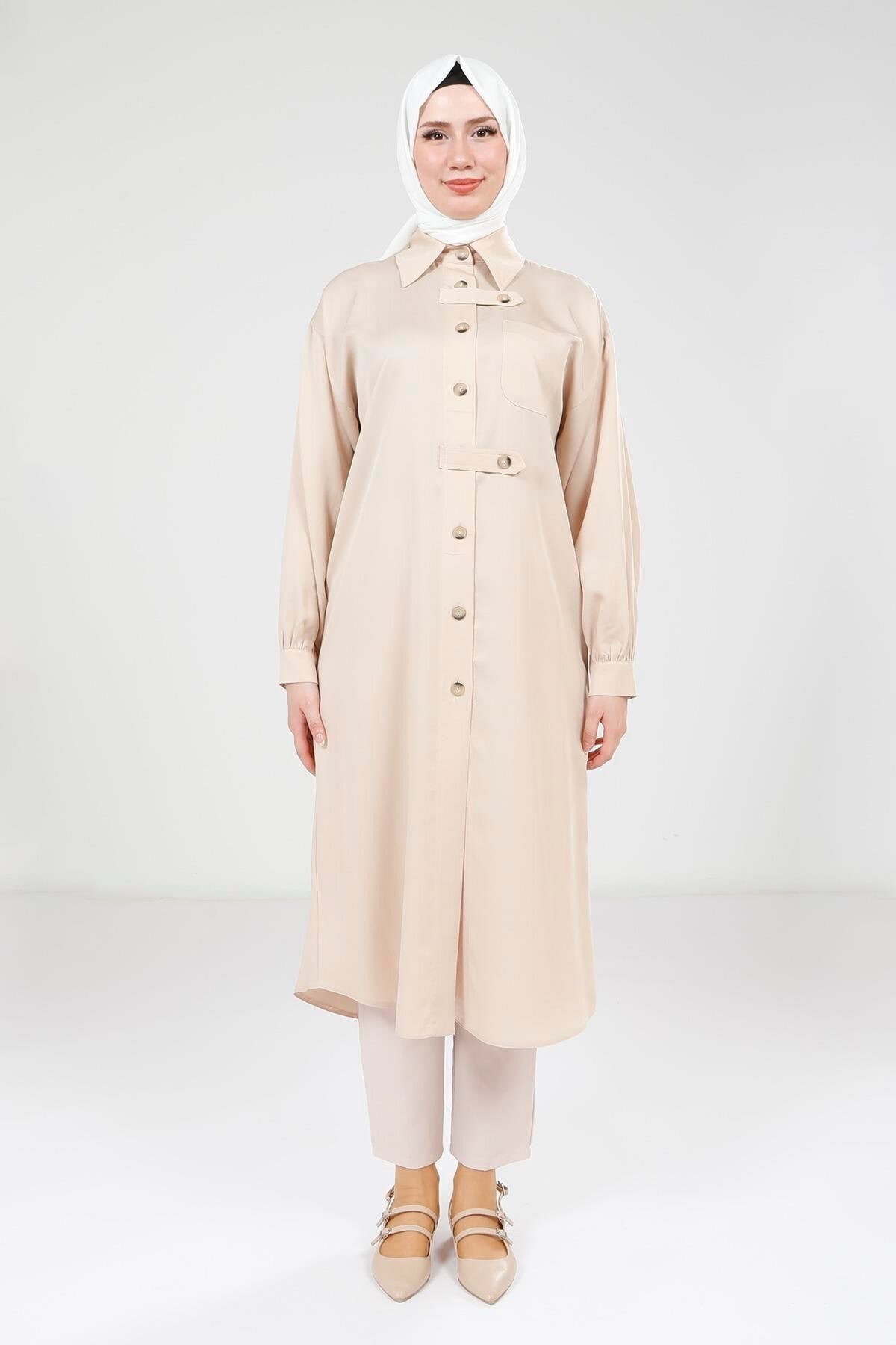 Easy-Wear Buttoned Outerwear - Beige - Beyza