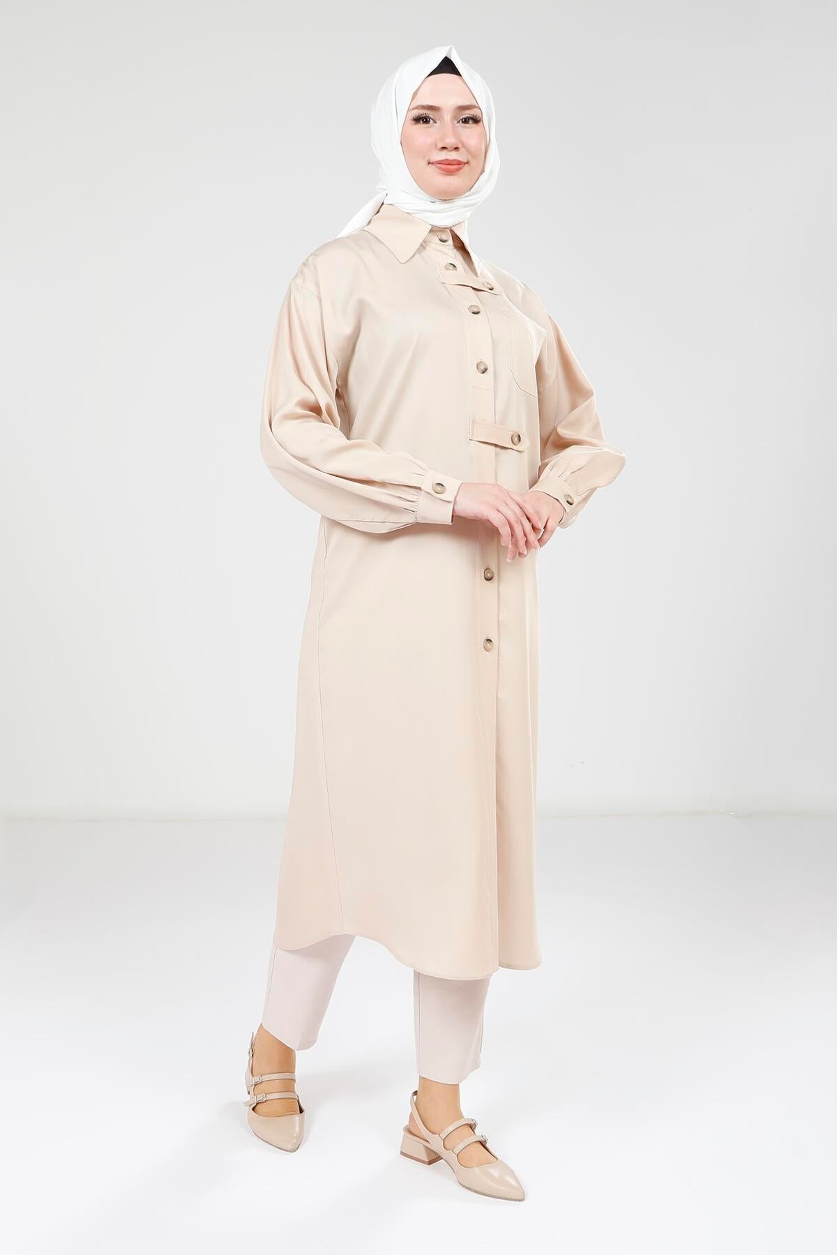 Easy-Wear Buttoned Outerwear - Beige - Beyza
