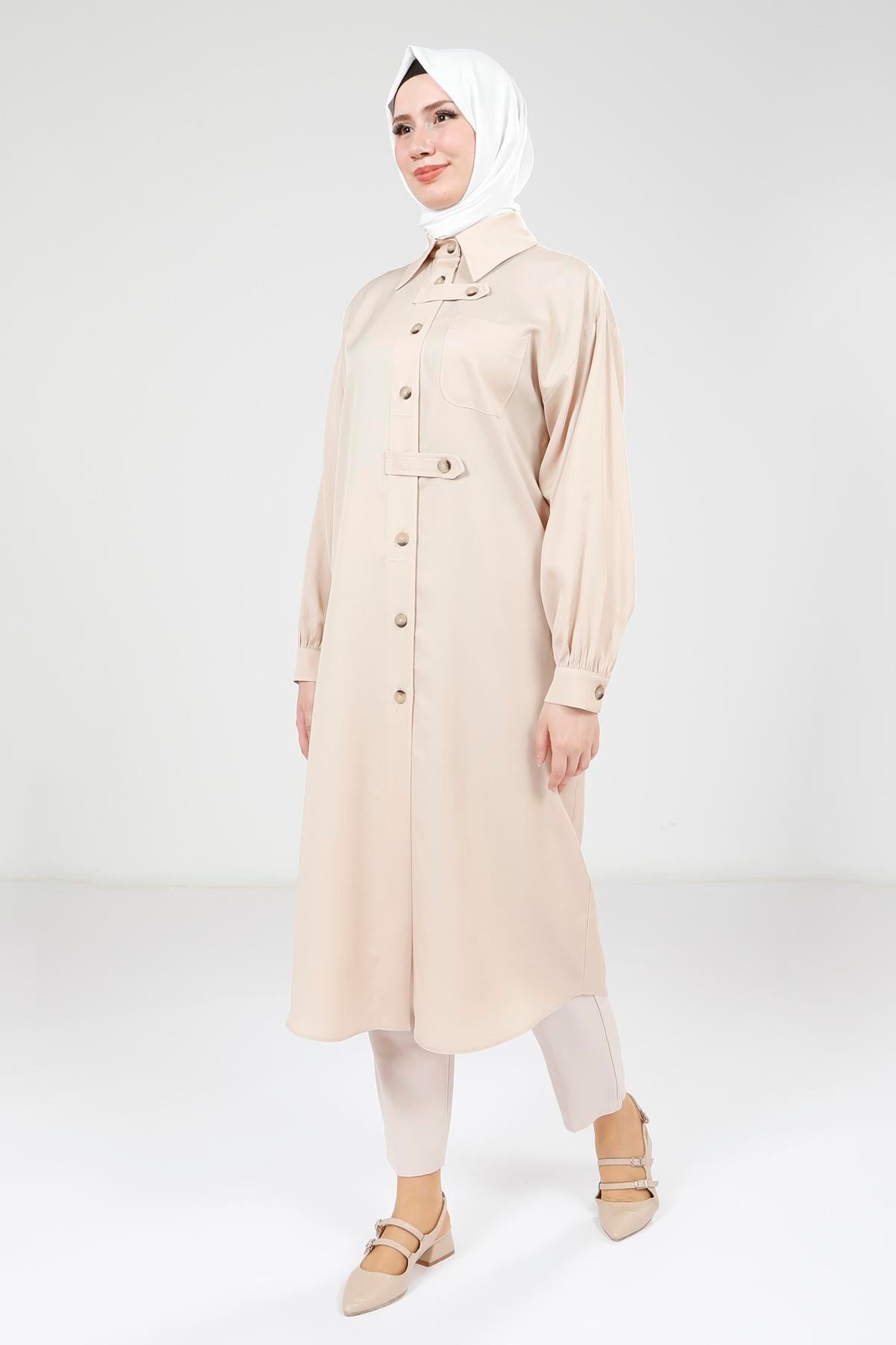 Easy-Wear Buttoned Outerwear - Beige - Beyza