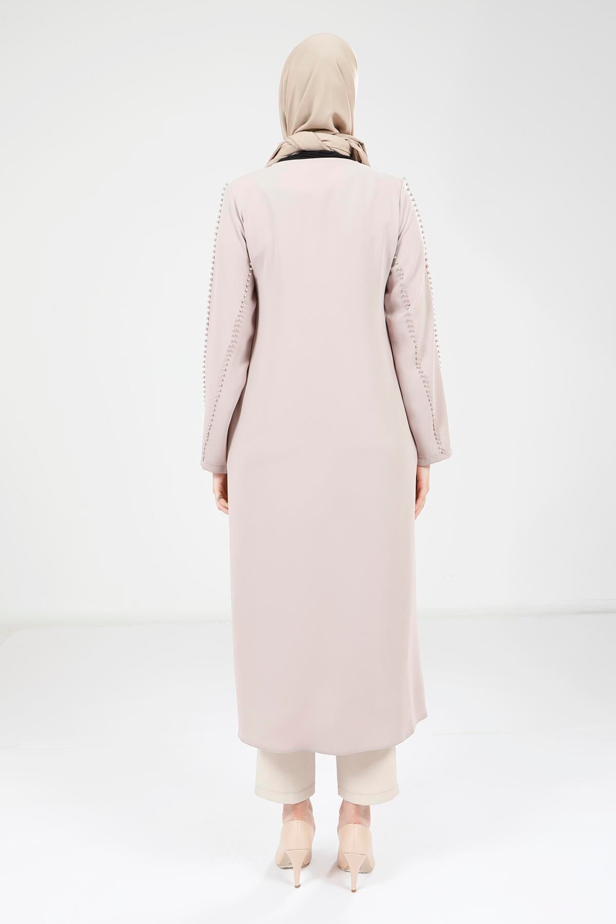 Ready-to-Wear Long Pearl-Detail Coat - Beige - Beyza