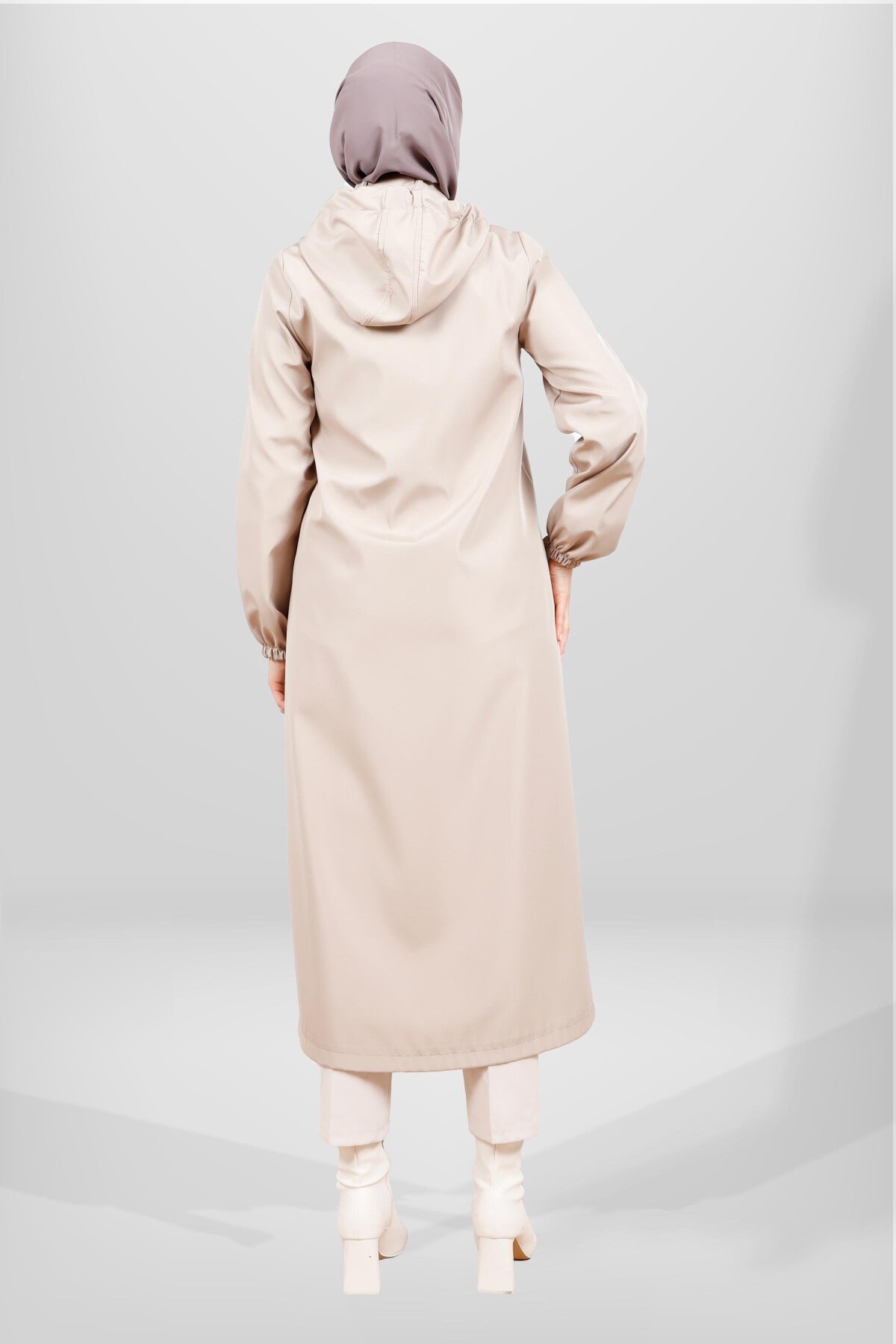Hooded Snap Closure Raincoat Trench Coat - Beige - Beyza