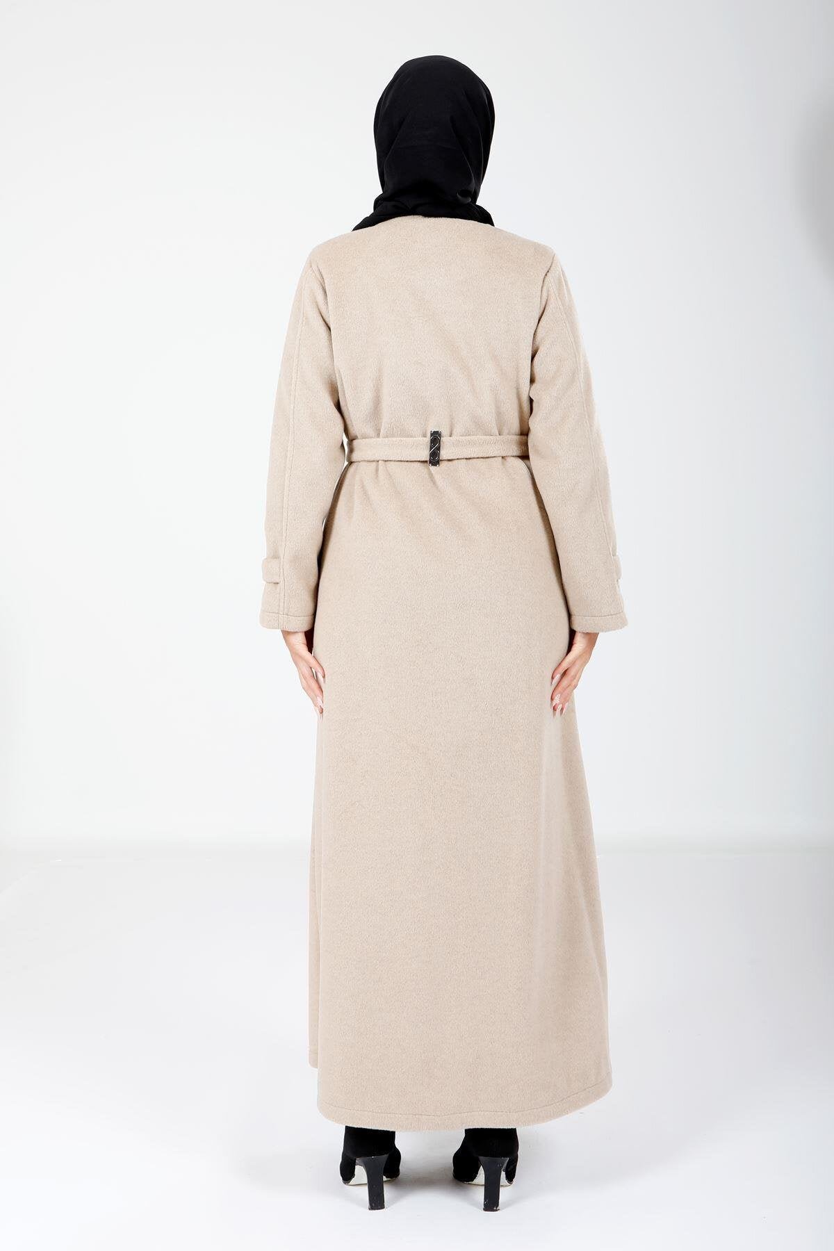 Winter Moscova Belted Modest Coat - Beige - Beyza