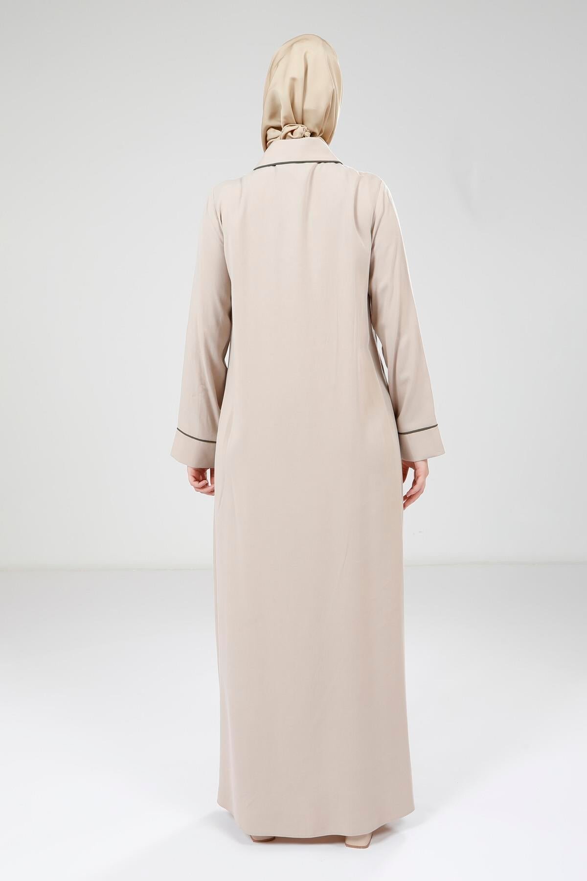 Pintuck Detail Modest Dress - Beige - Beyza