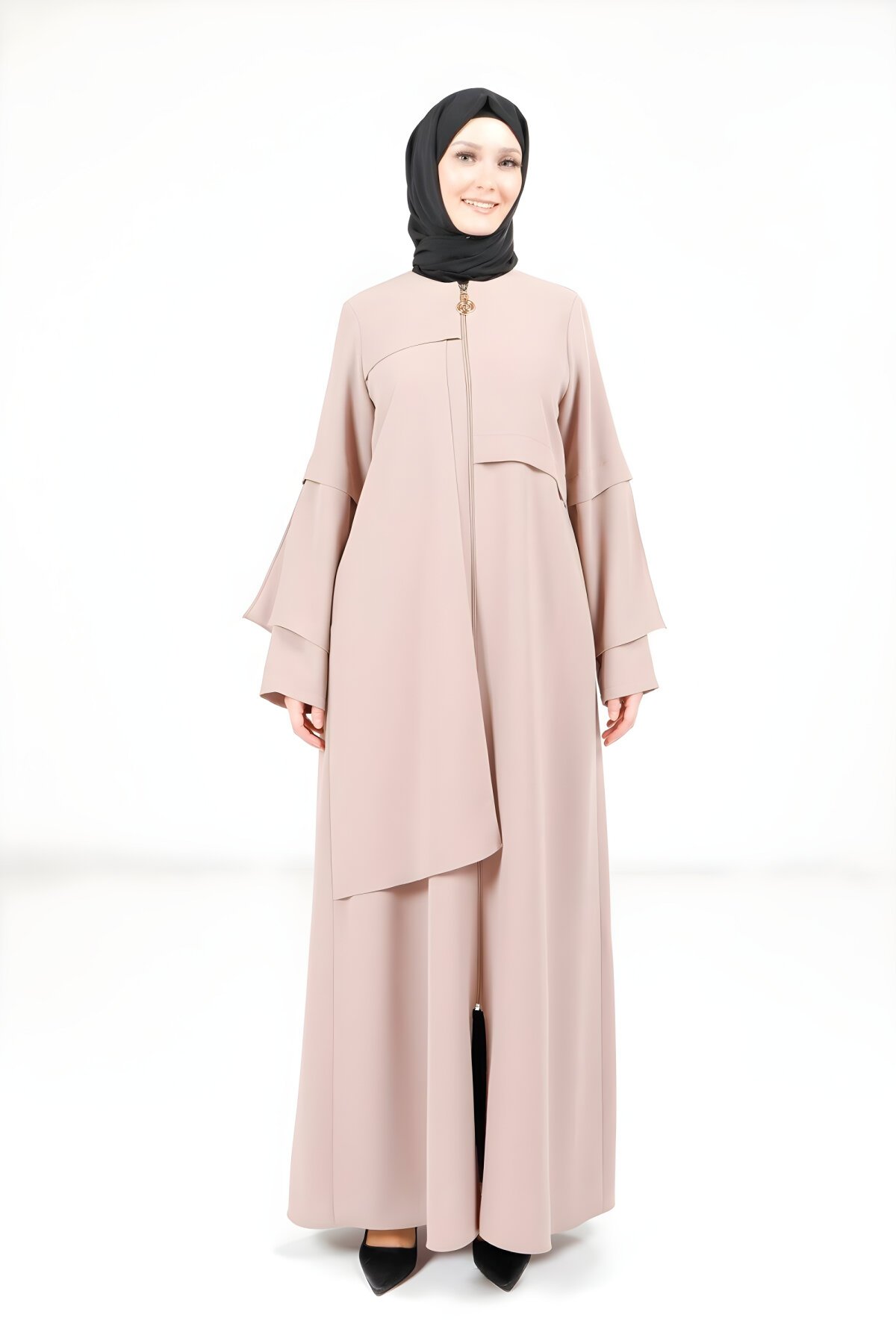 Bej Parçalı Görünümlü Ferace - Beyza