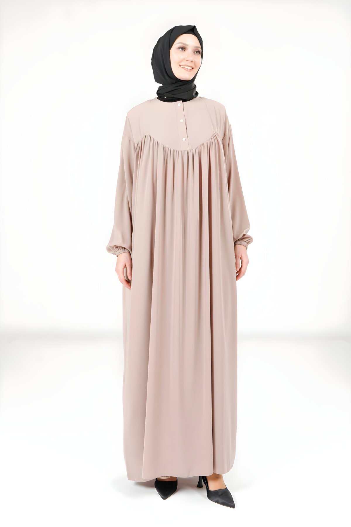 Bej Salaş Tesettür Elbise - Beyza