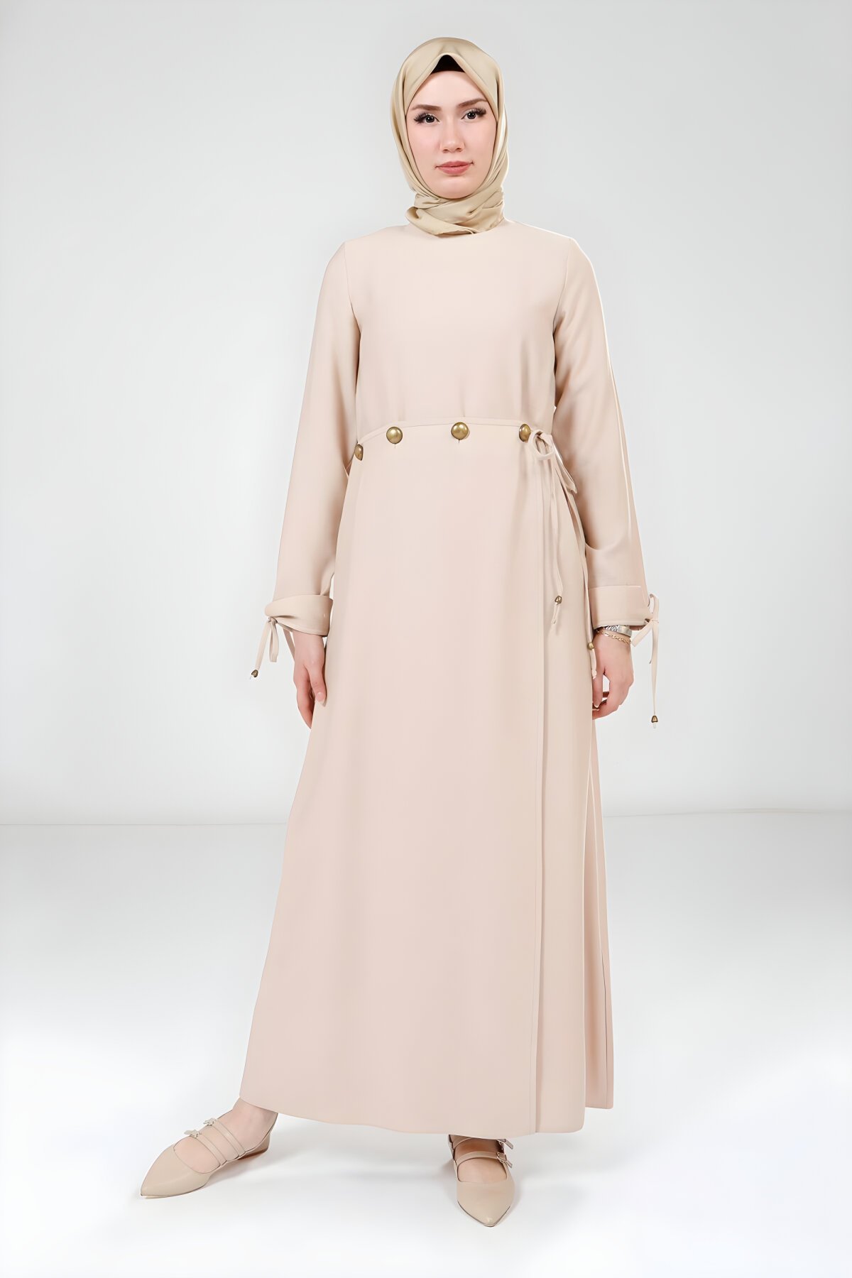 Bej Tesettür Elbise - Beyza