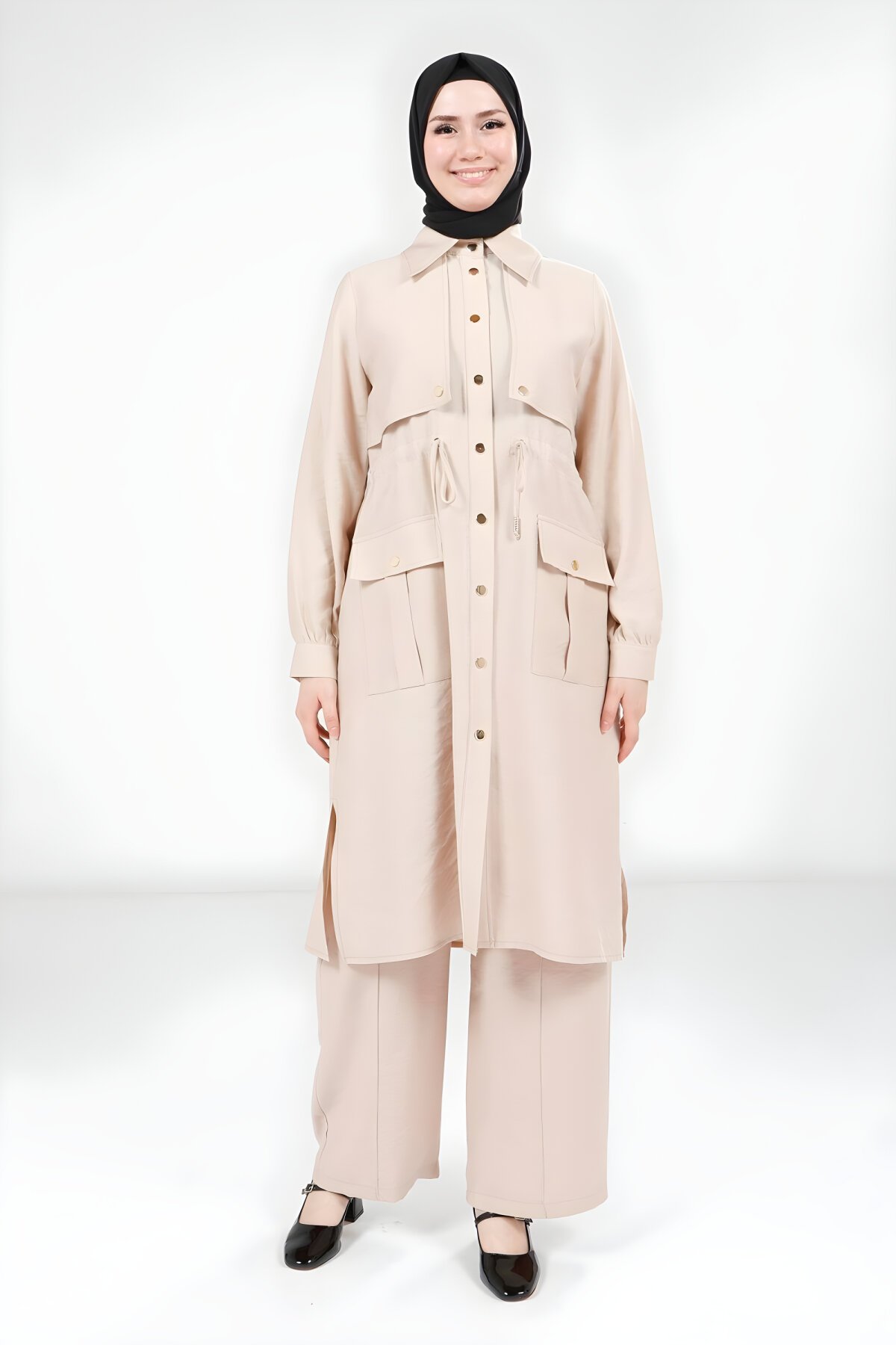 Bej Tunik Pantolon Tesettür Takım - Beyza