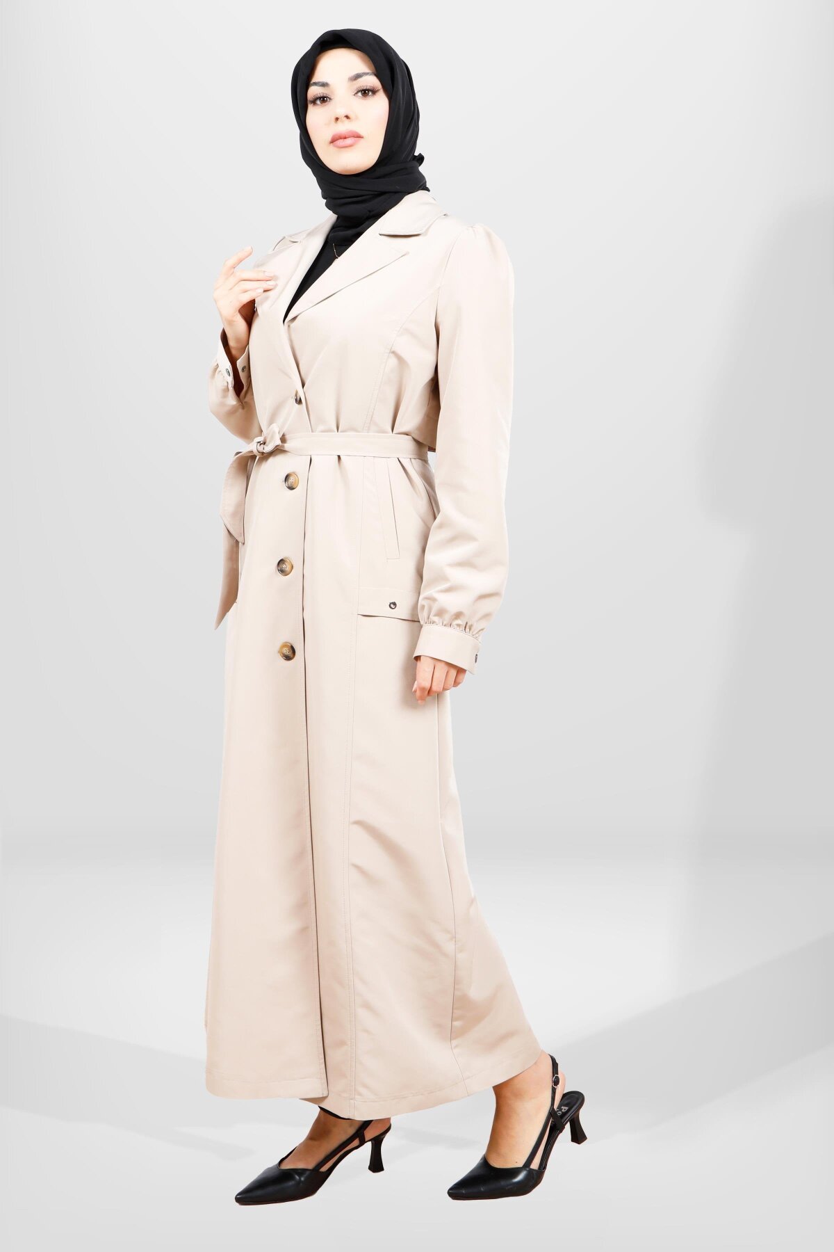Long Belted Trench Coat - Beige - Beyza
