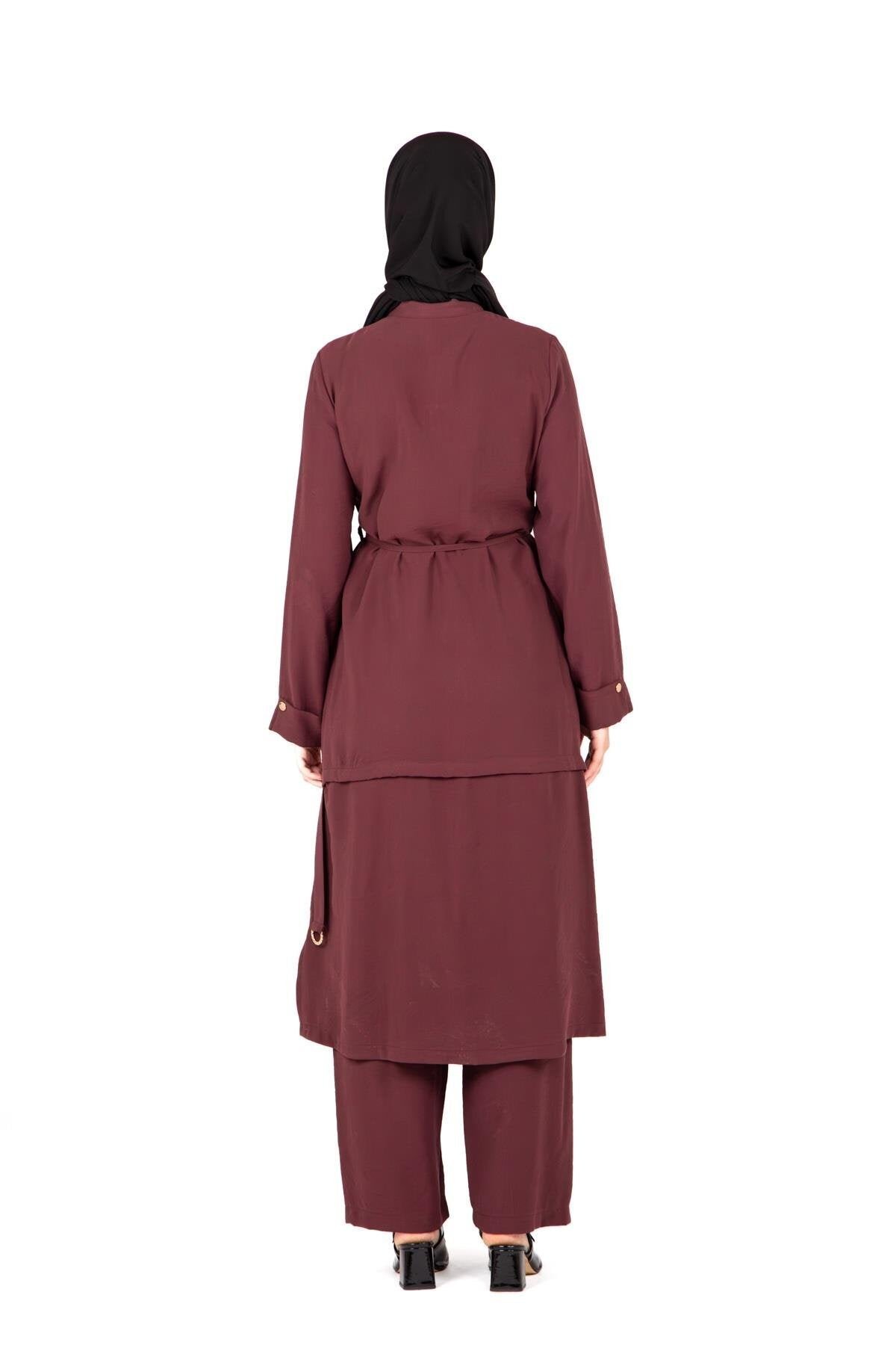Ring Accessory Detail Two-Piece Modest Set - Maroon - Beyza