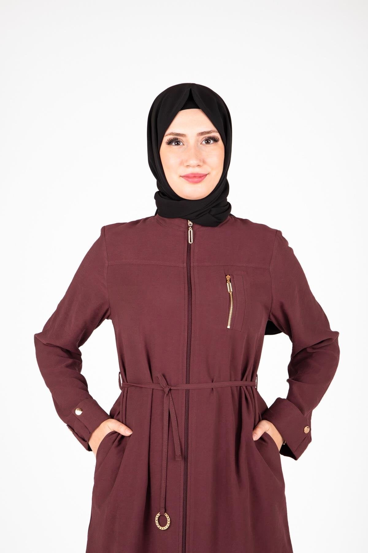 Ring Accessory Detail Two-Piece Modest Set - Maroon - Beyza