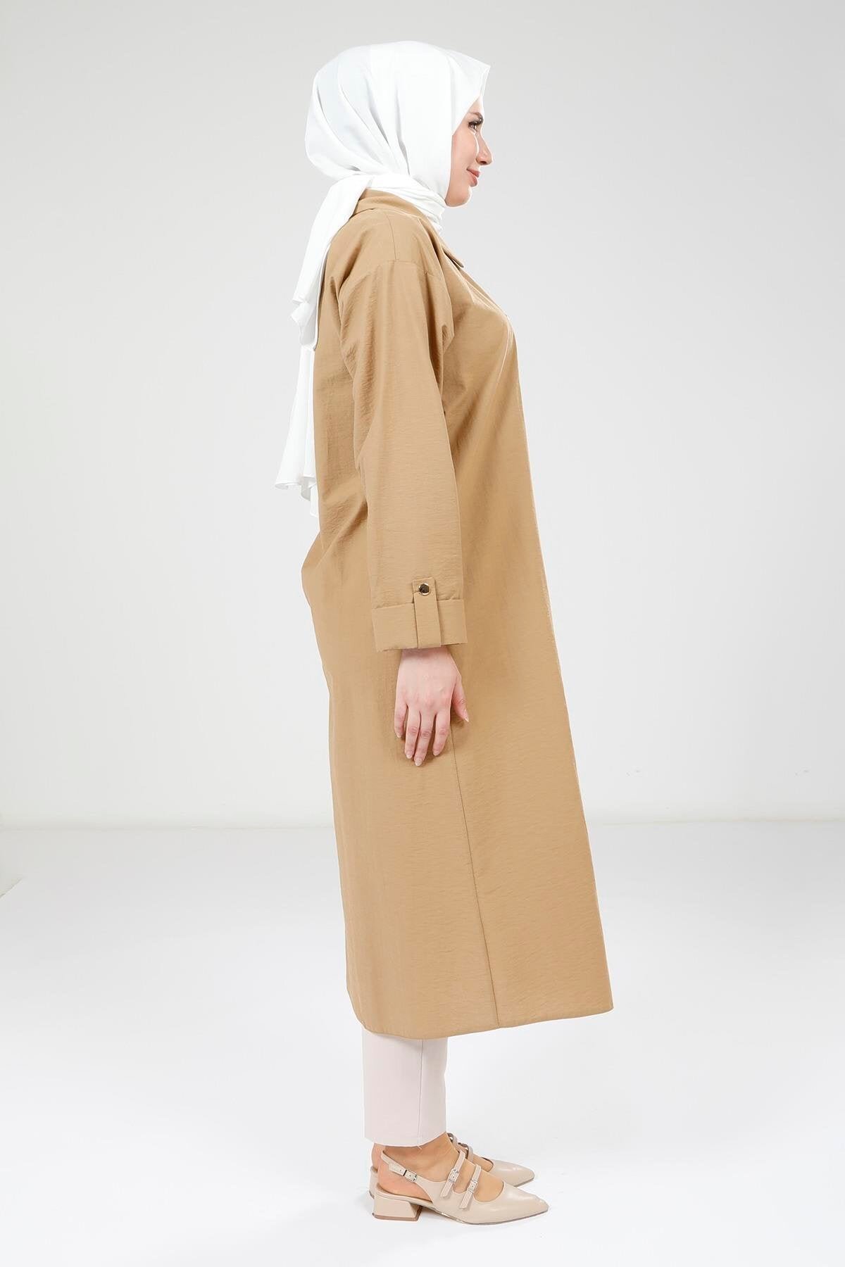 Long Buttoned Overcoat - Camel - Beyza