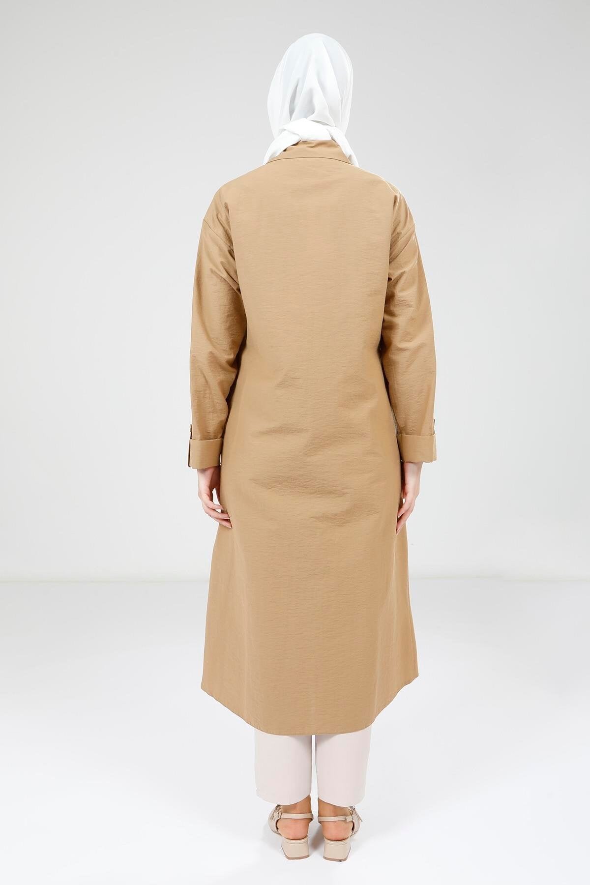 Long Buttoned Overcoat - Camel - Beyza