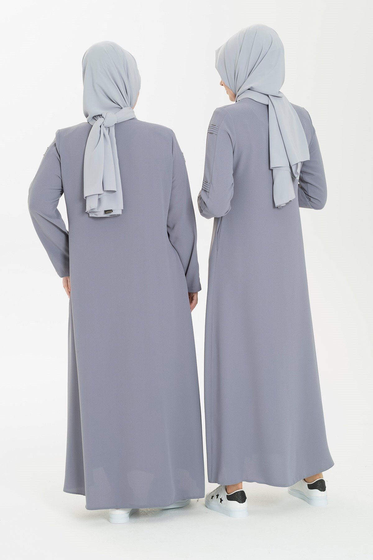 Pin-Tuck and Beaded Detail Abaya - Grey - Beyza