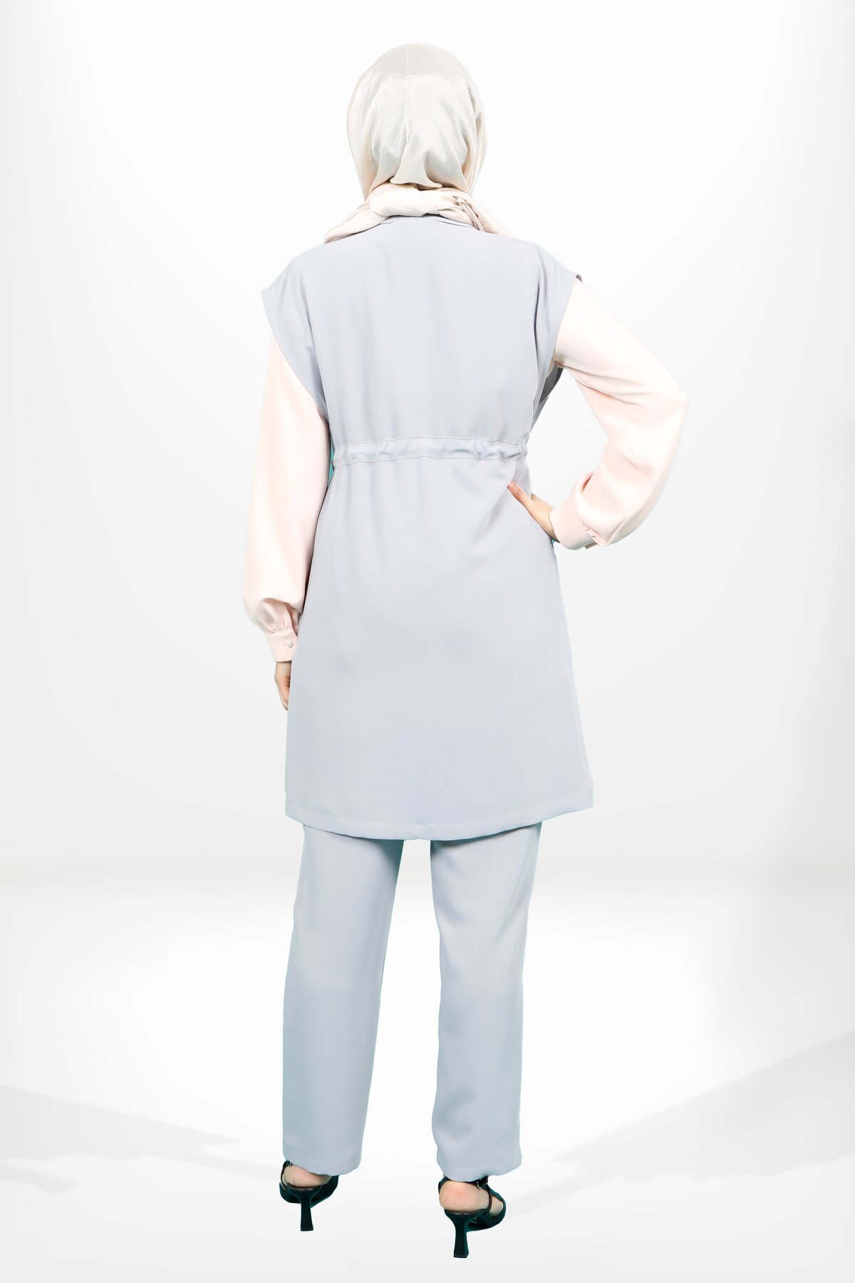 Three-Piece Adjustable Waist Vest Modest Set - Grey - Beyza