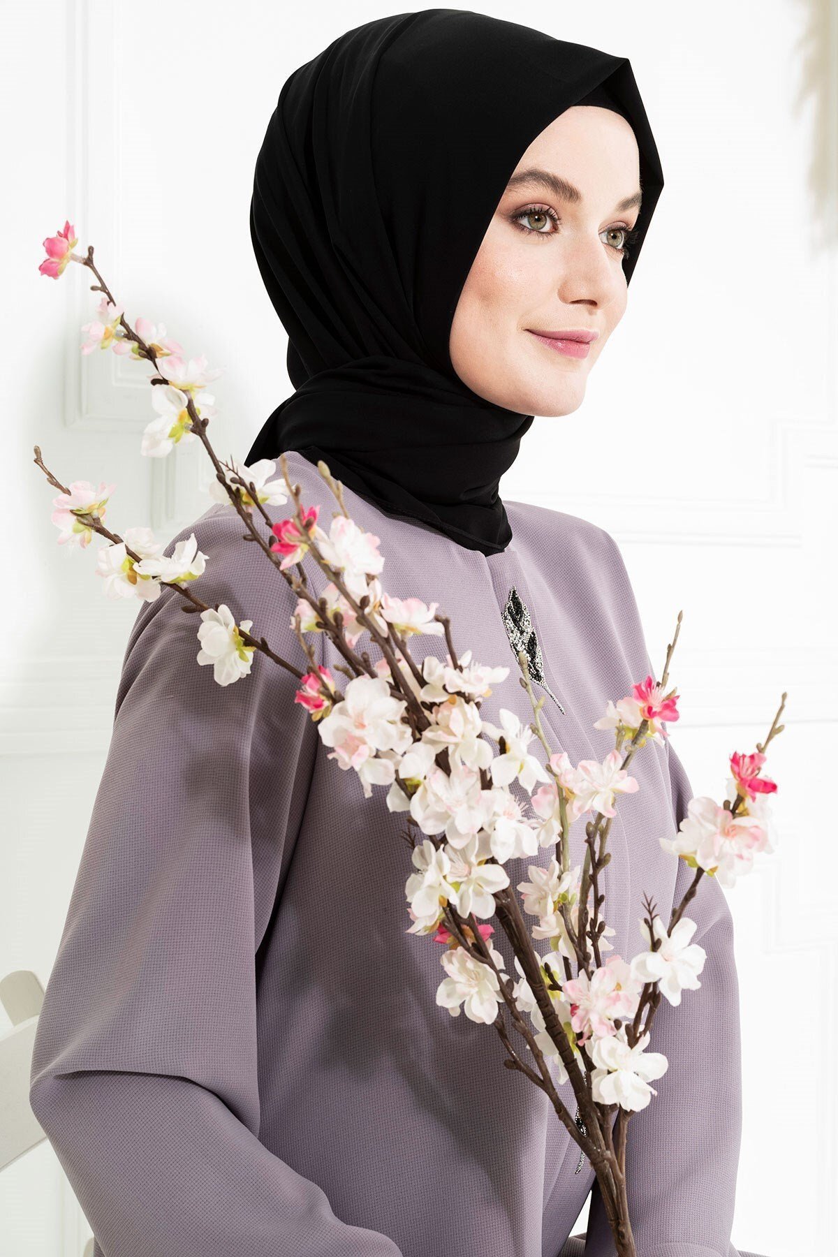 Gri Yaprak Detaylı Ferace - Beyza