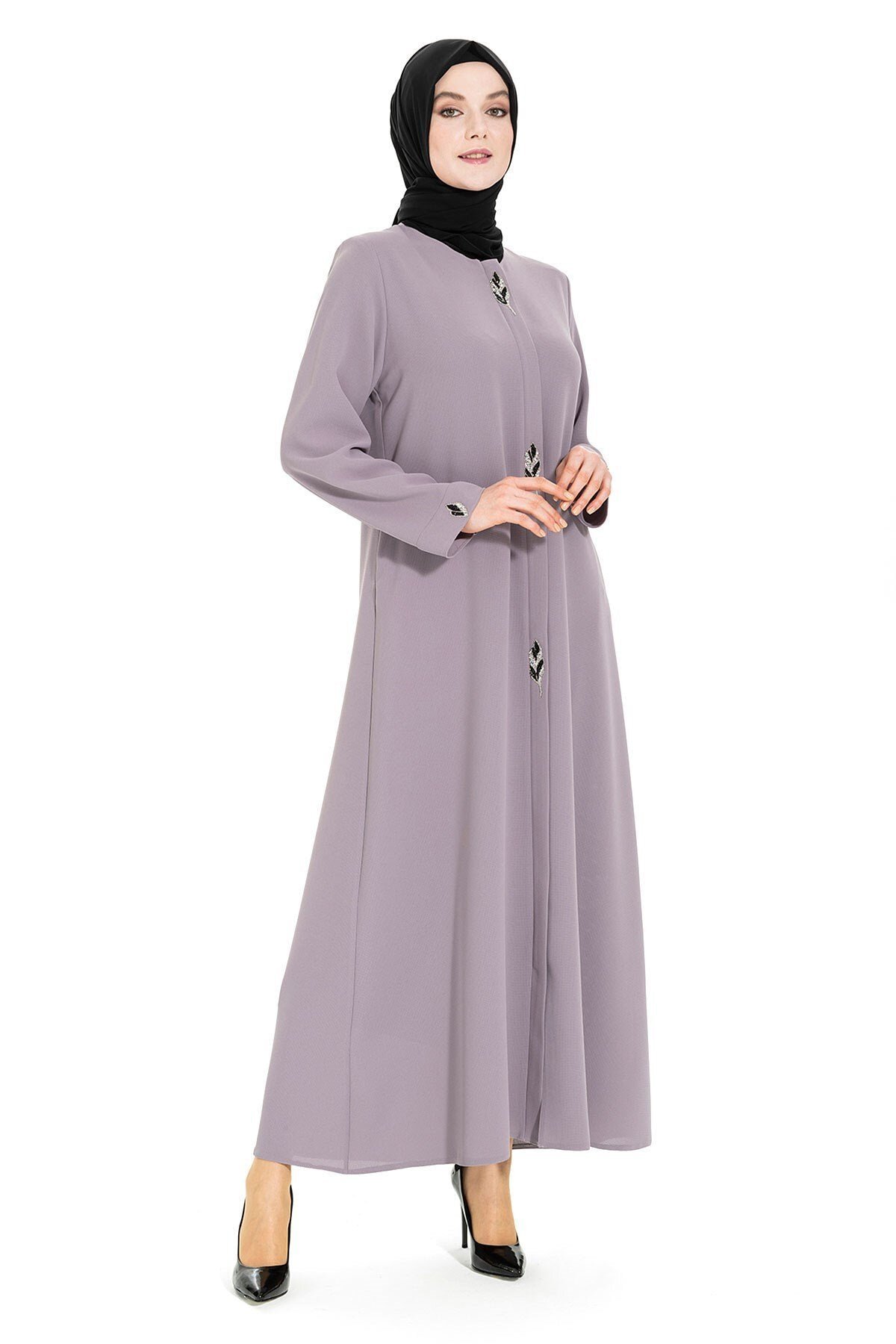 Gri Yaprak Detaylı Ferace - Beyza