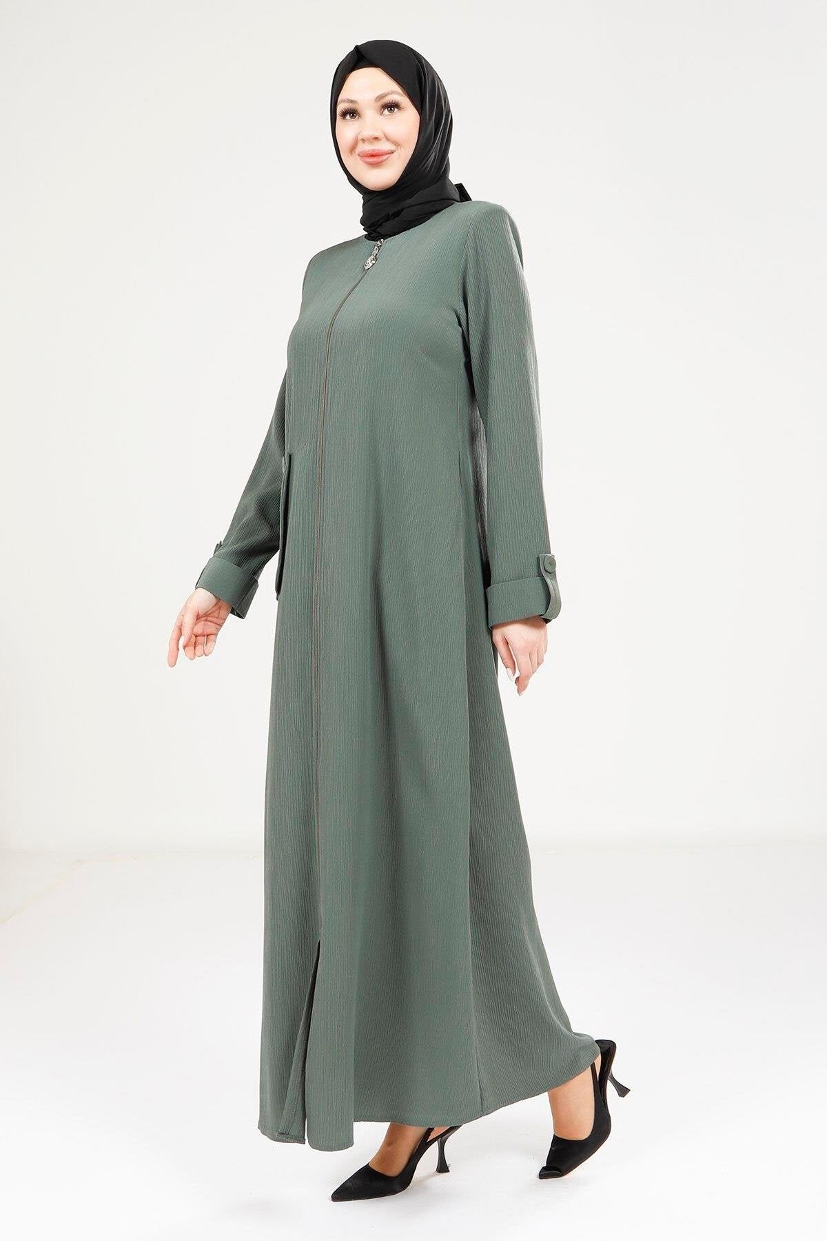Pocketed Abaya - Khaki - Beyza