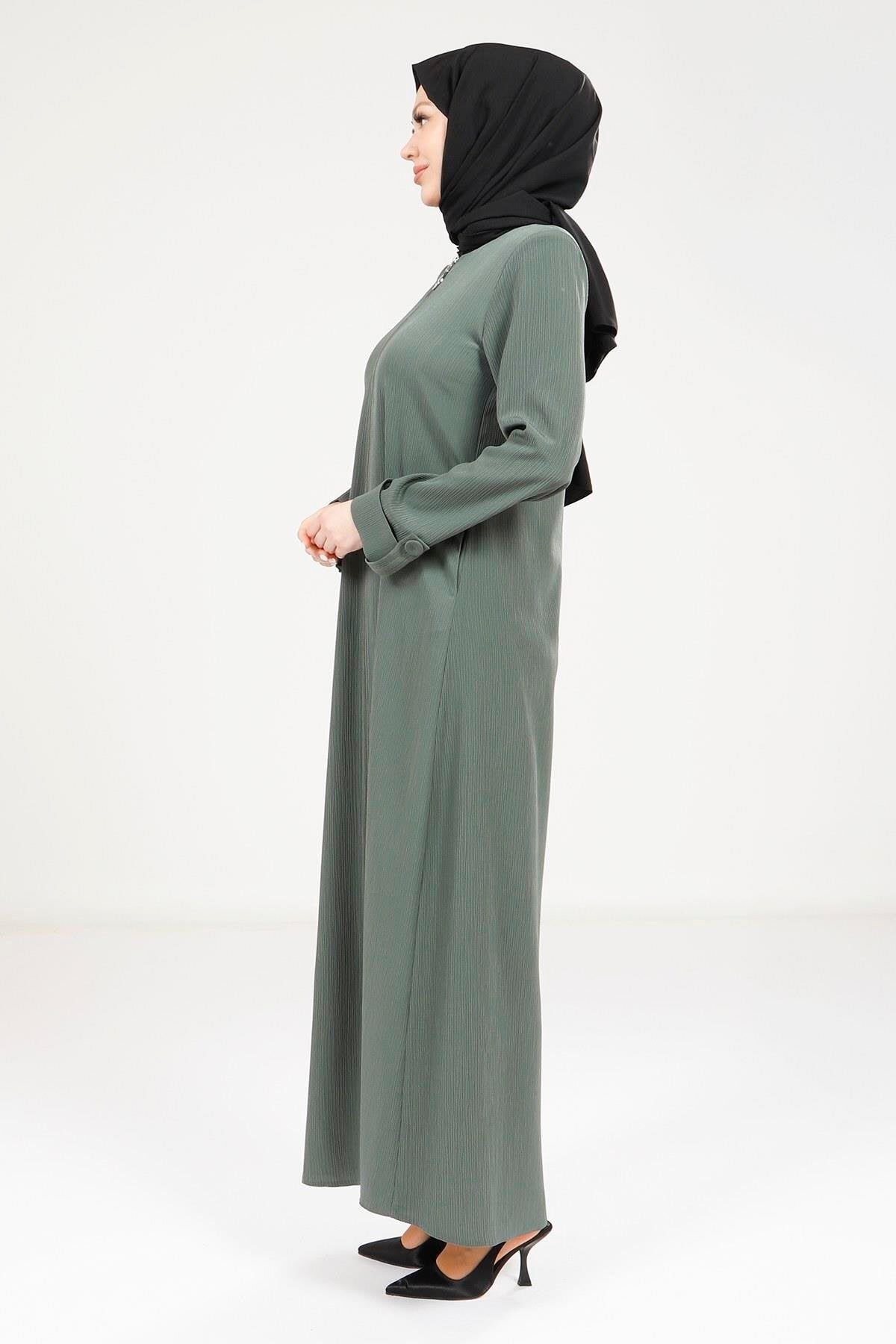 Pocketed Abaya - Khaki - Beyza
