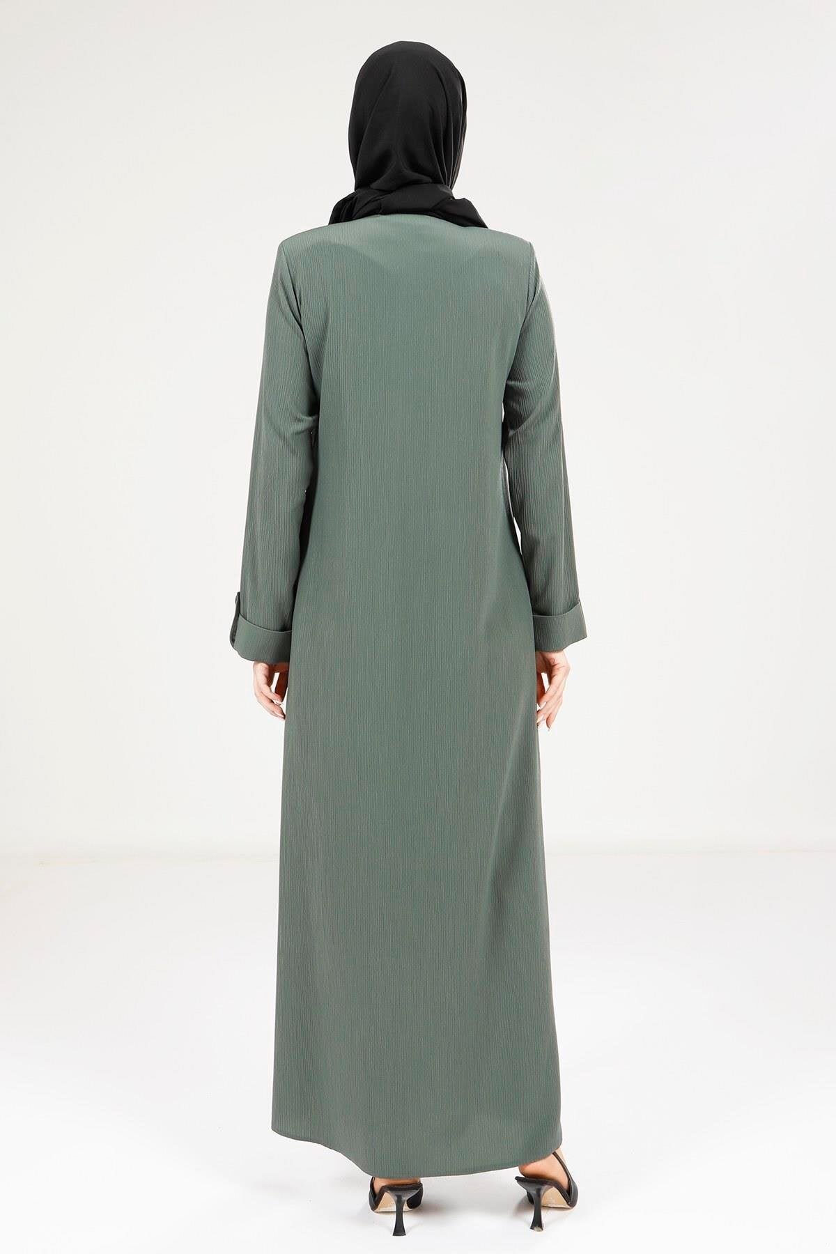 Pocketed Abaya - Khaki - Beyza