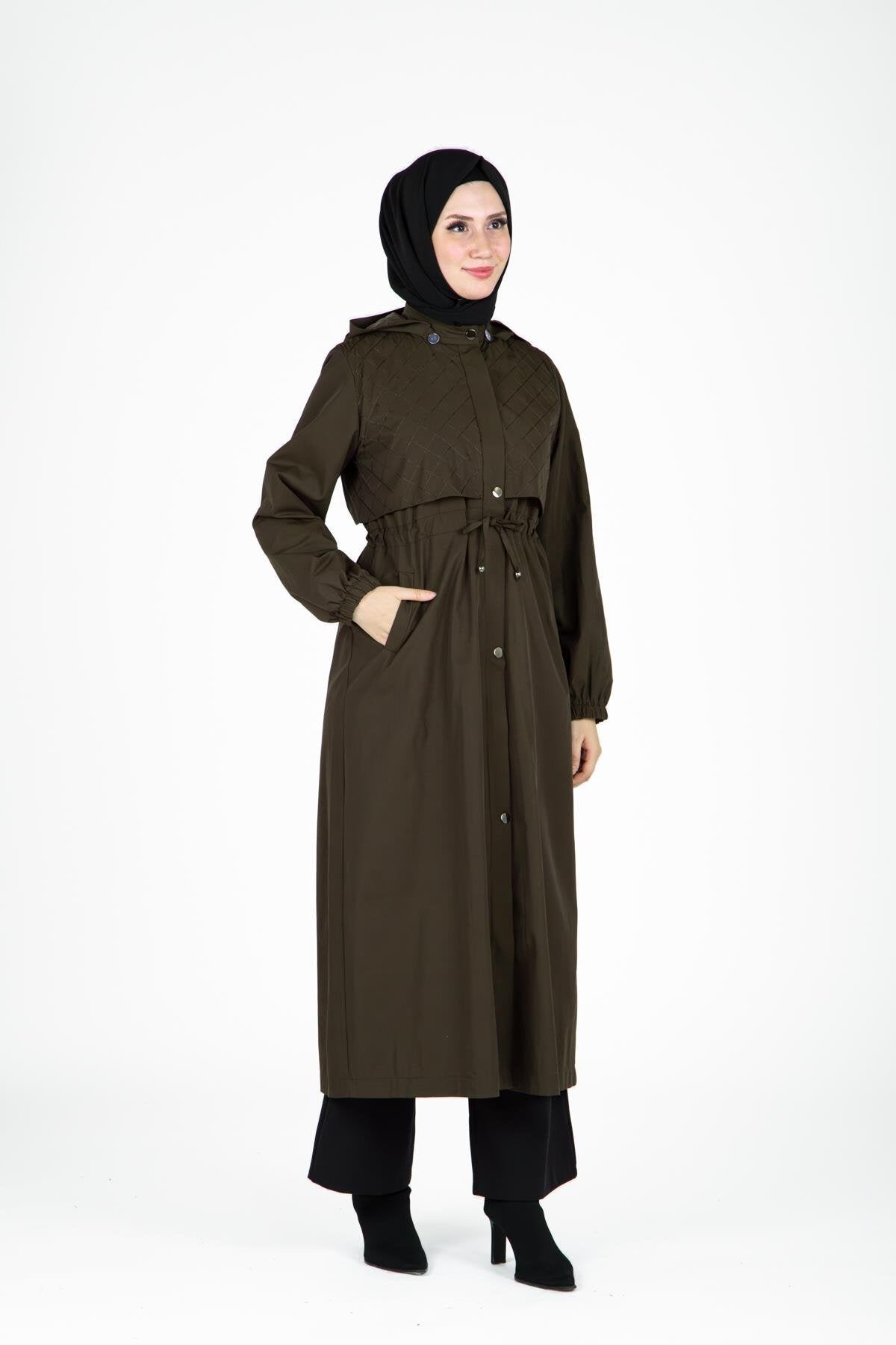 Detachable Hooded Trench Coat - Khaki - Beyza