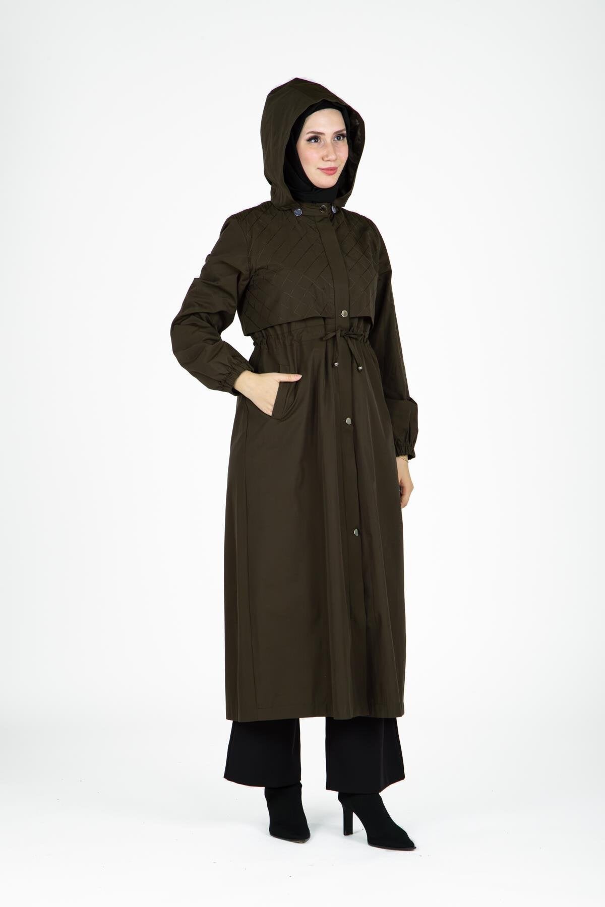 Detachable Hooded Trench Coat - Khaki - Beyza