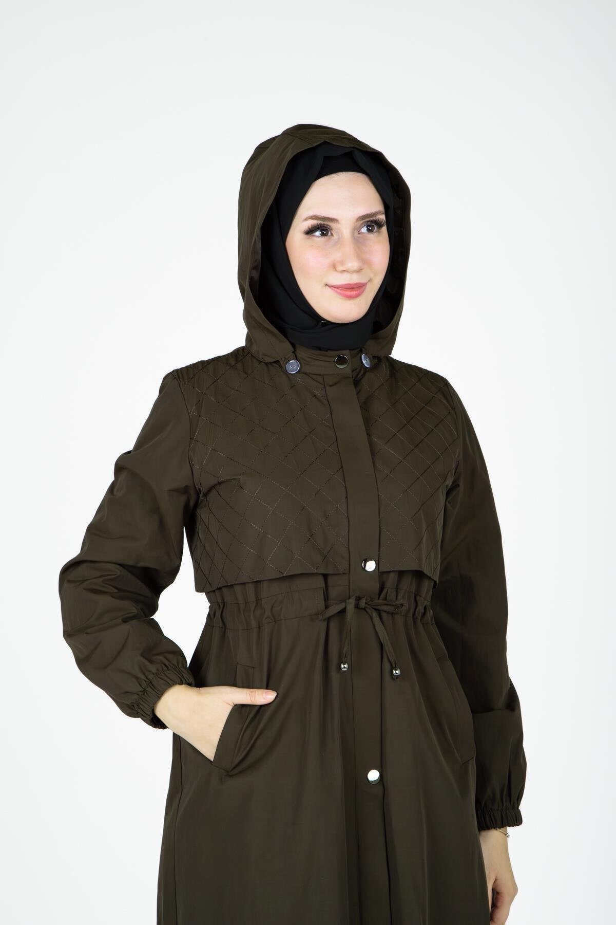 Detachable Hooded Trench Coat - Khaki - Beyza