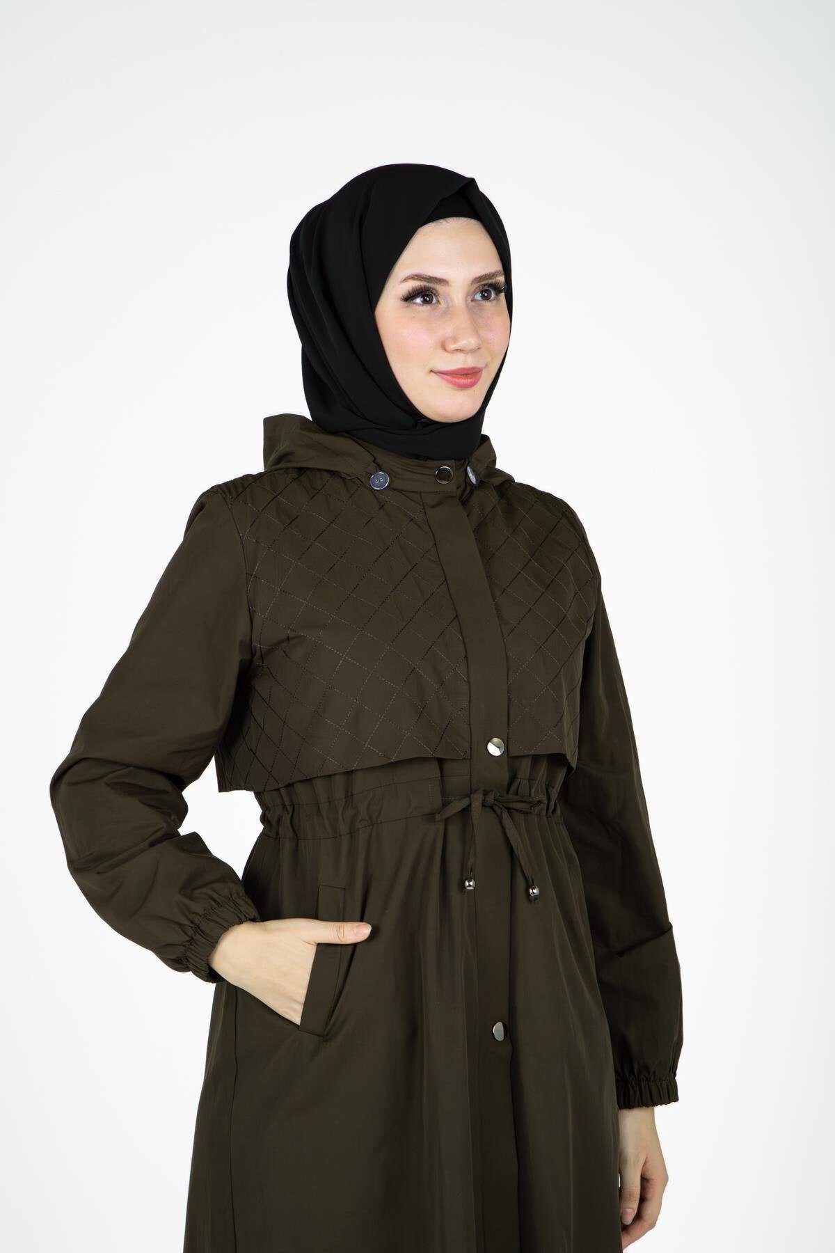 Detachable Hooded Trench Coat - Khaki - Beyza