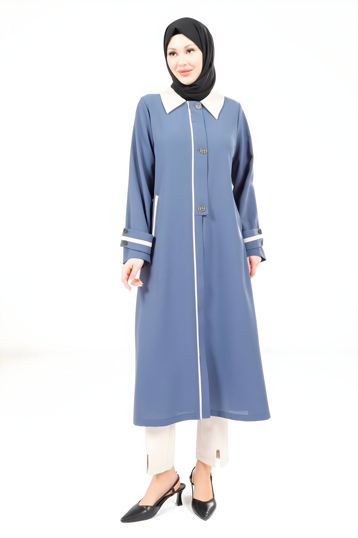 كاب محتشم نيلي سهل الارتداء بياقة - Beyza