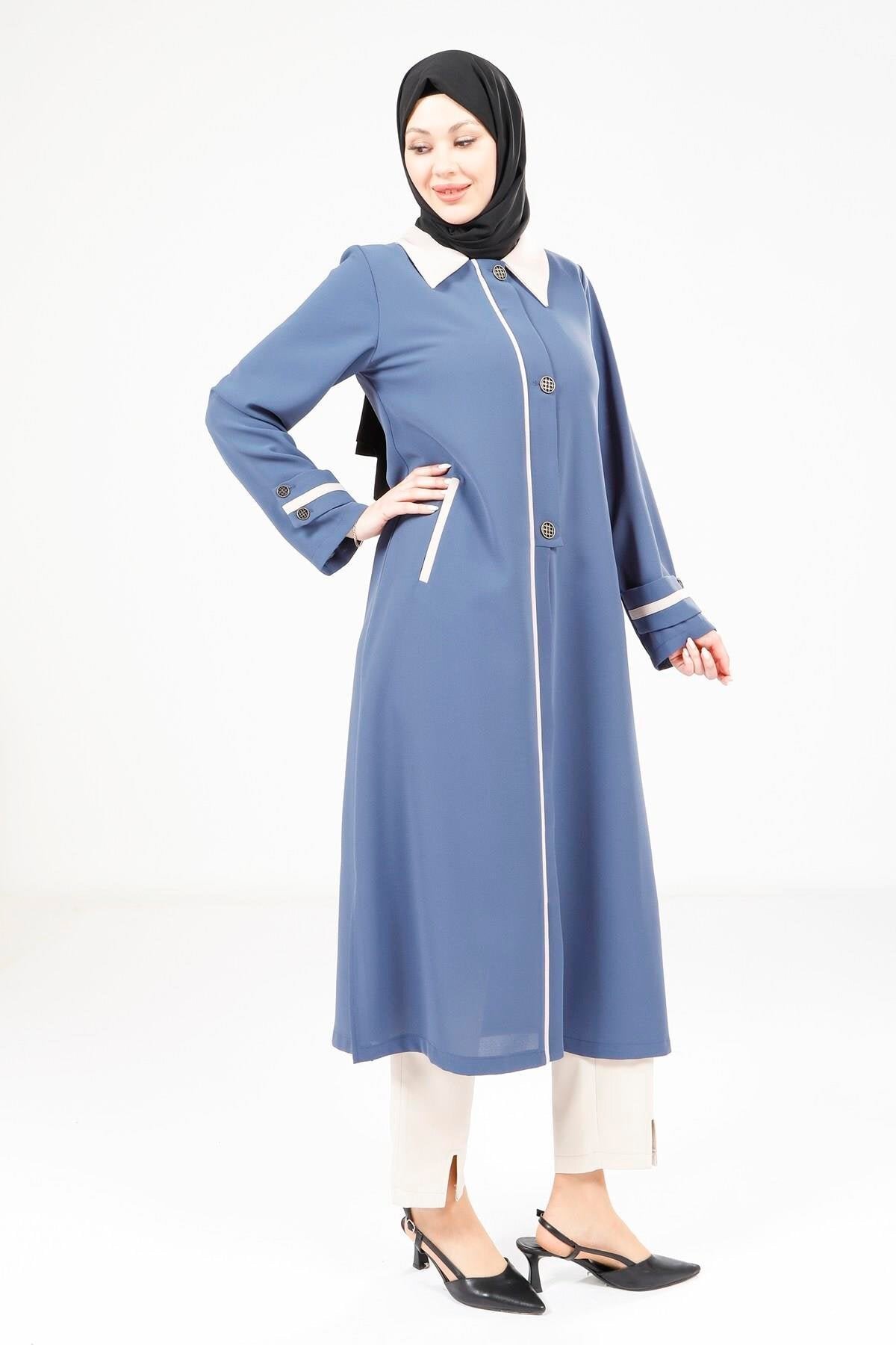 كاب محتشم نيلي سهل الارتداء بياقة - Beyza