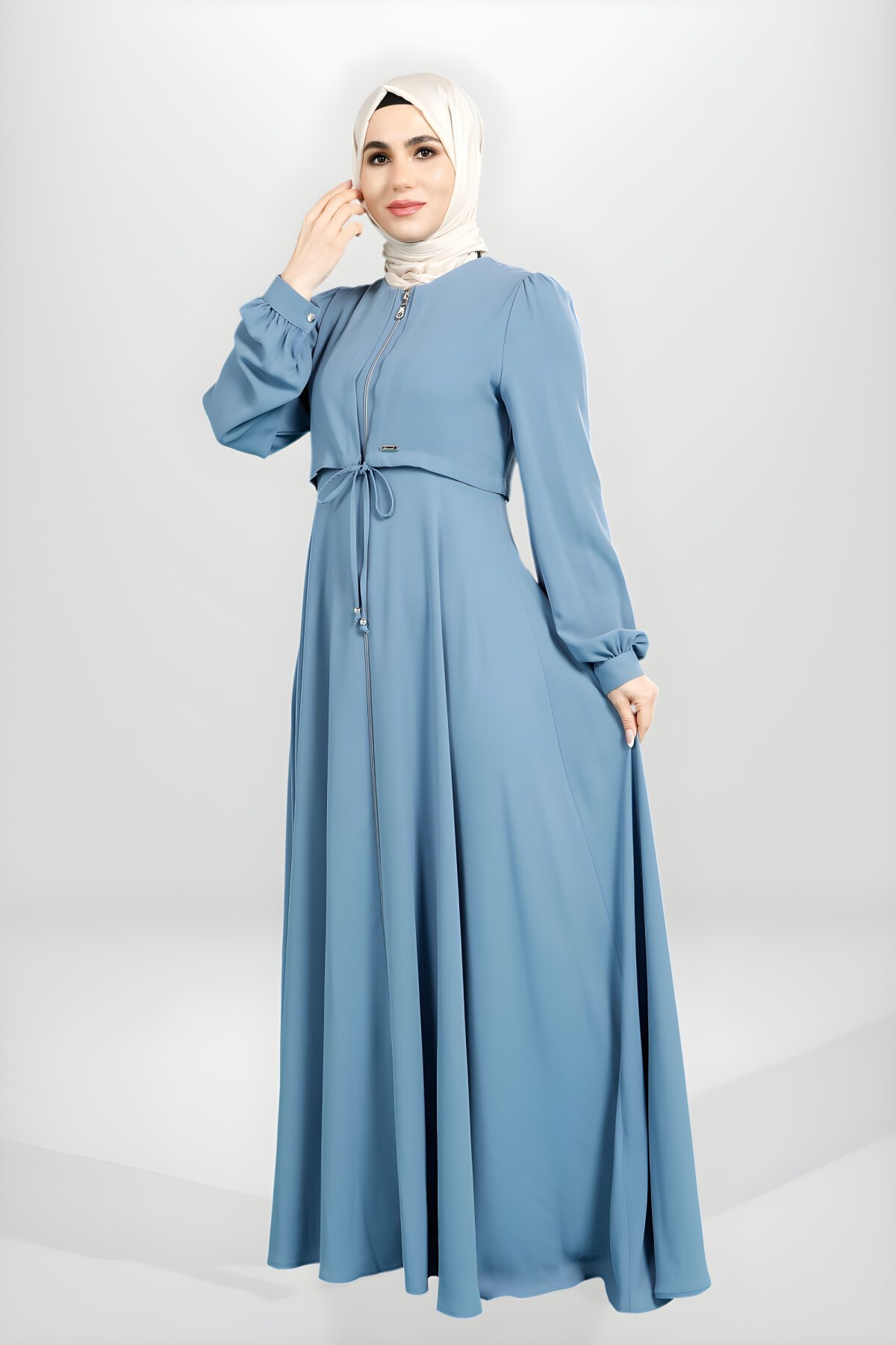 İndigo Kloş Kesim Fermuarlı Bolero Detaylı Ferace - Beyza