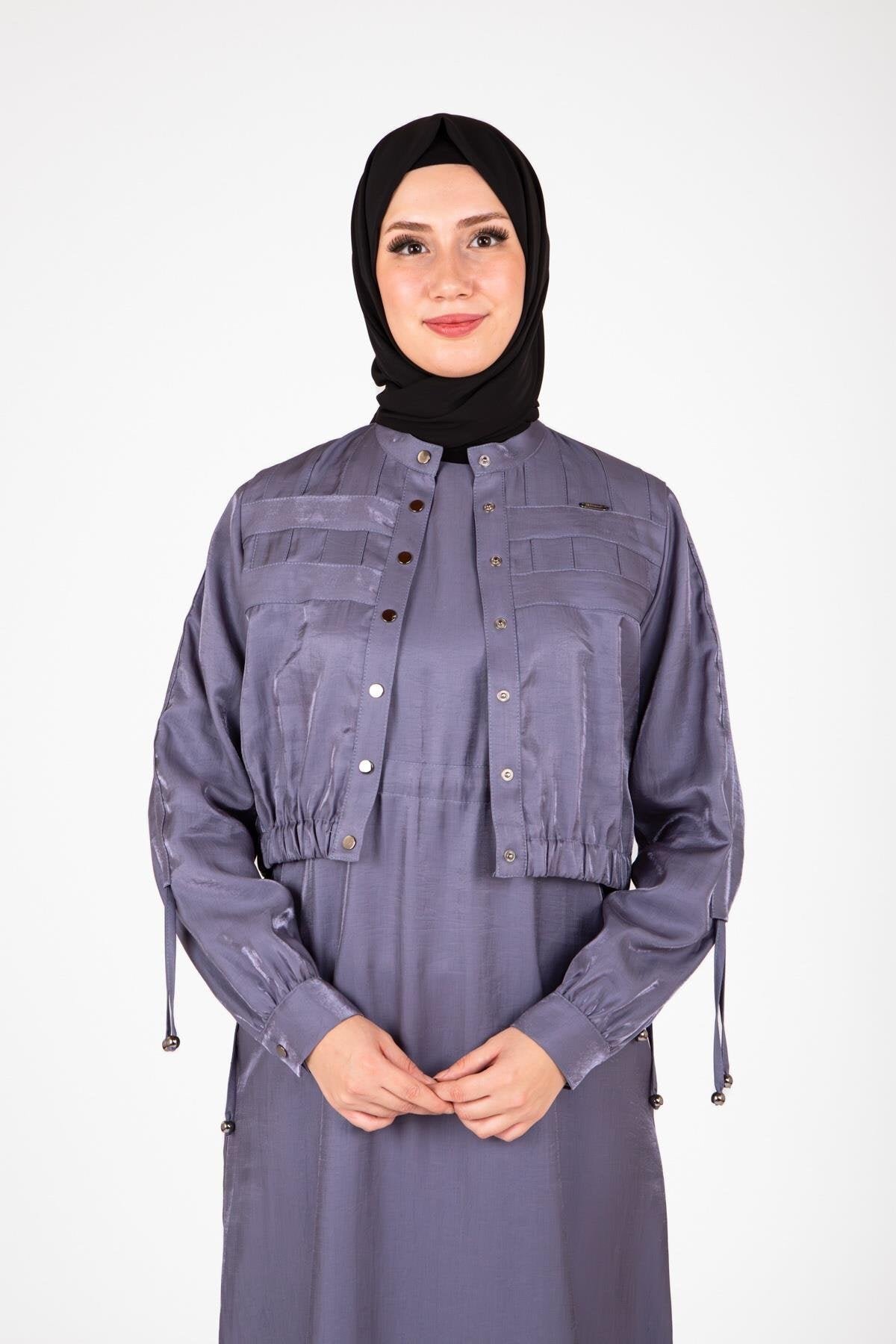 Shiny Fabric Jacketed Suit - Indigo - Beyza