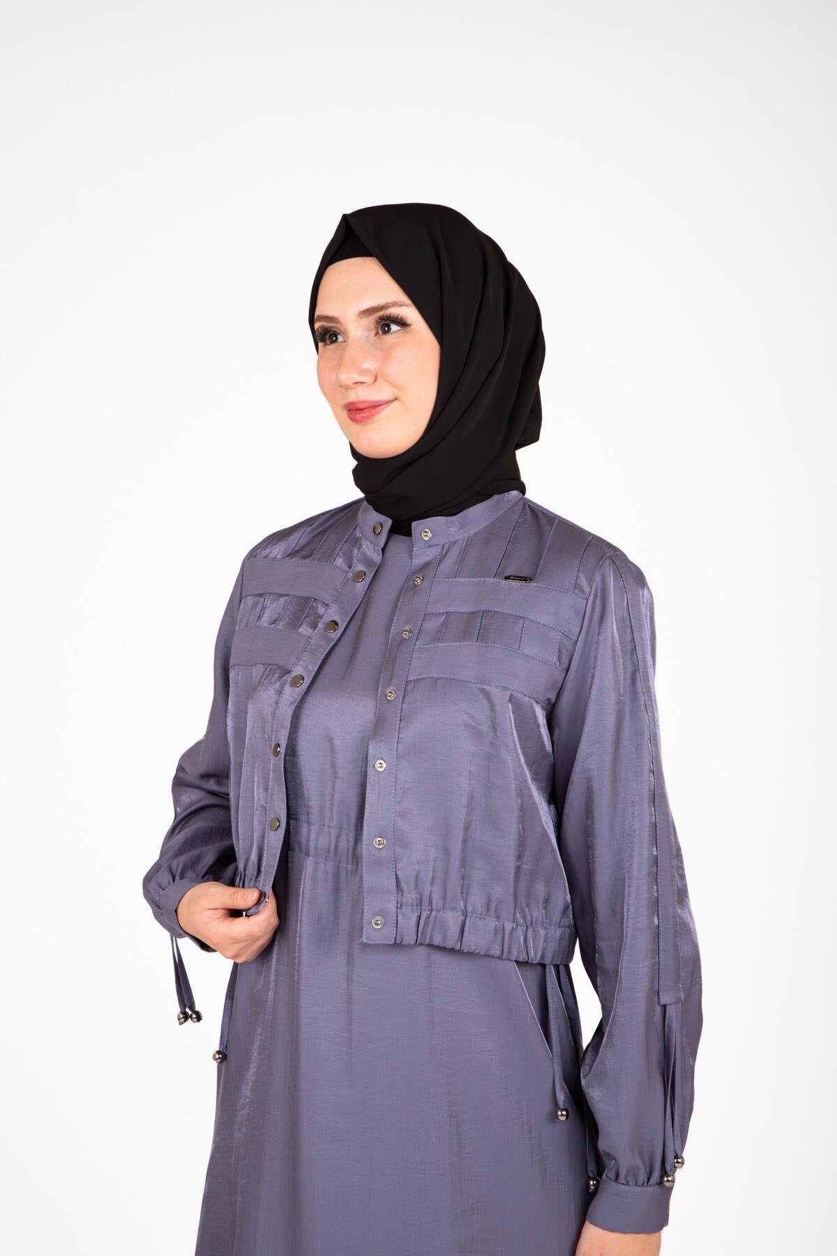 Shiny Fabric Jacketed Suit - Indigo - Beyza