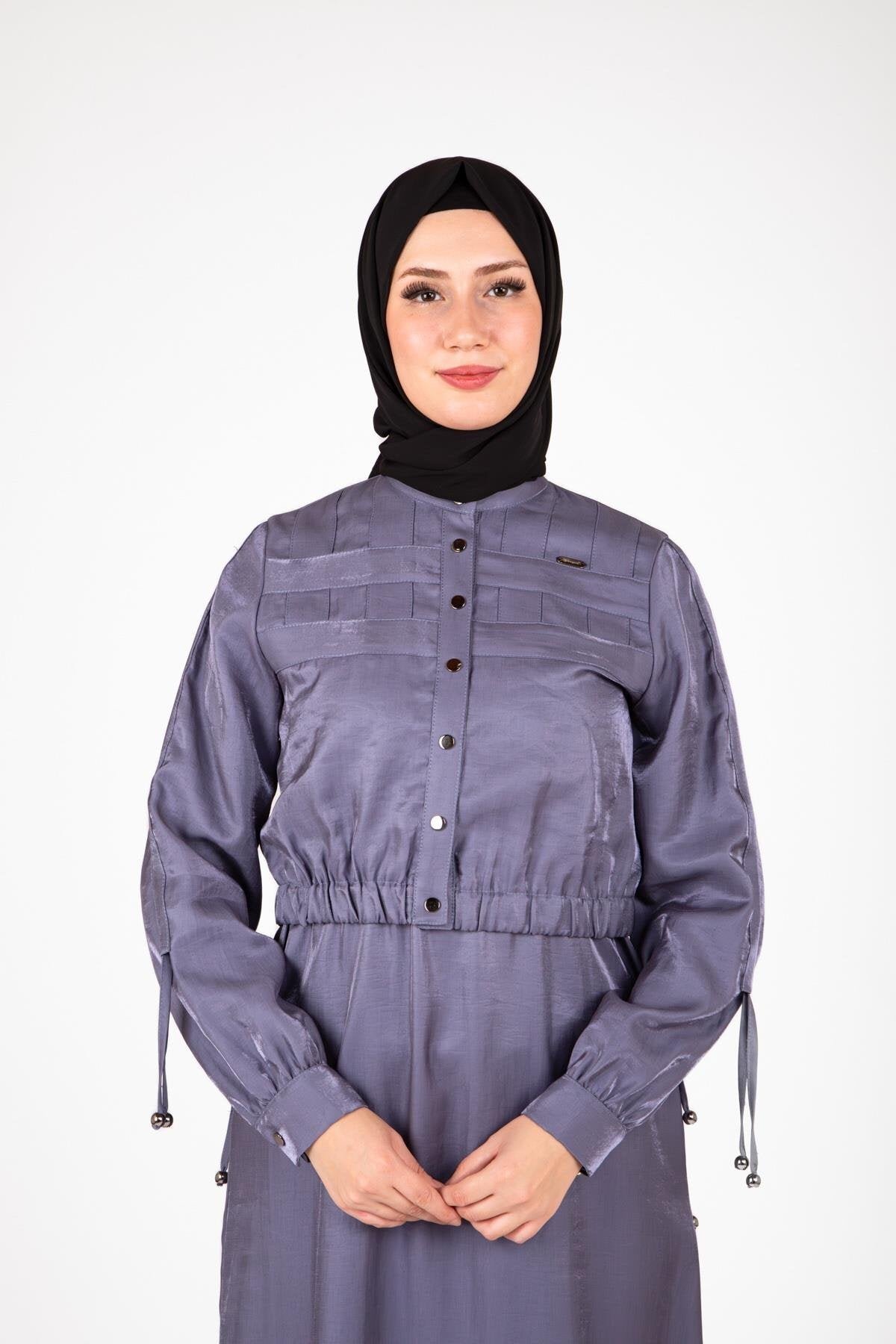 Shiny Fabric Jacketed Suit - Indigo - Beyza