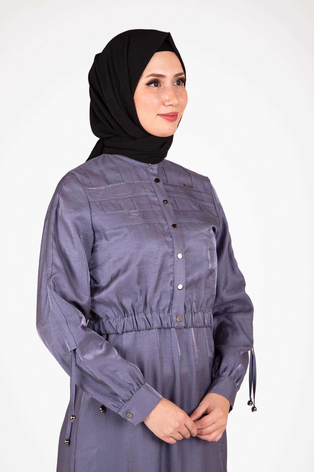 Shiny Fabric Jacketed Suit - Indigo - Beyza