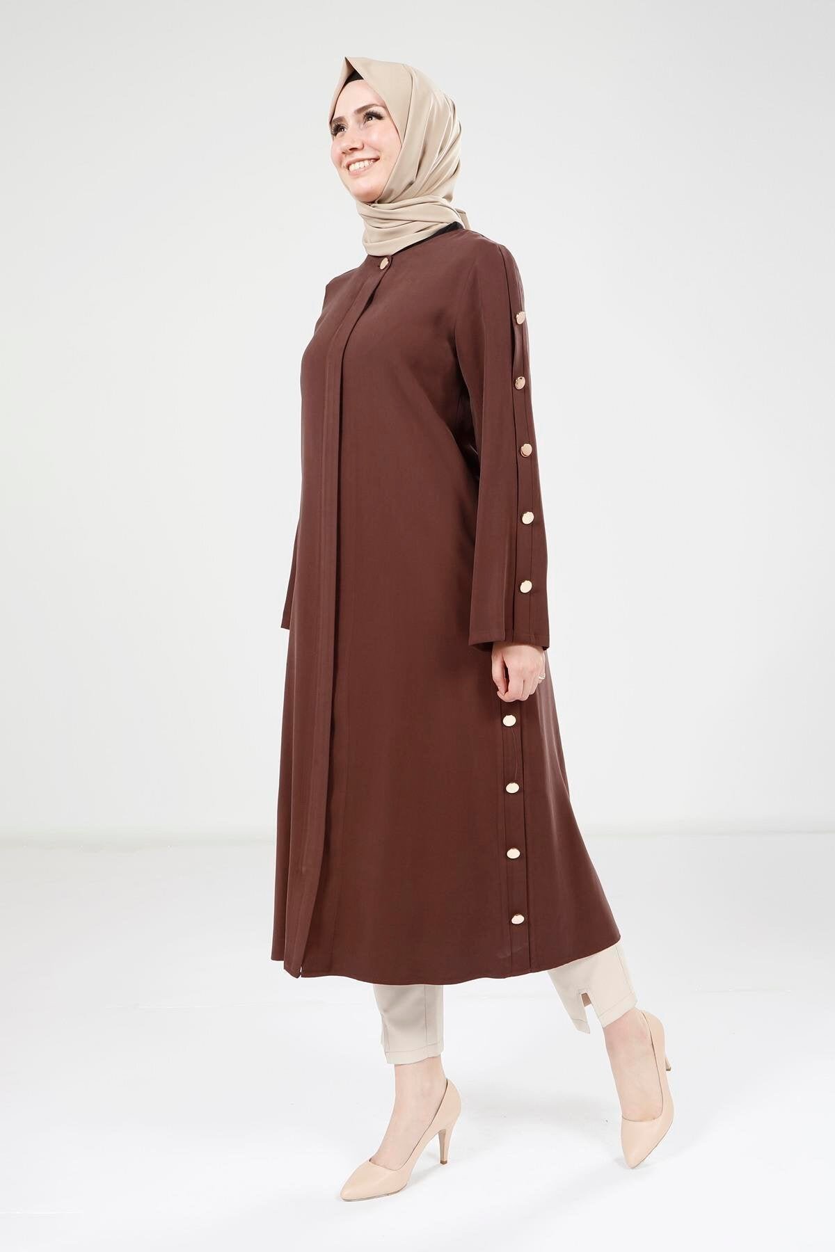 Wear-and-Go Button Detail Overcoat - Coffee - Beyza