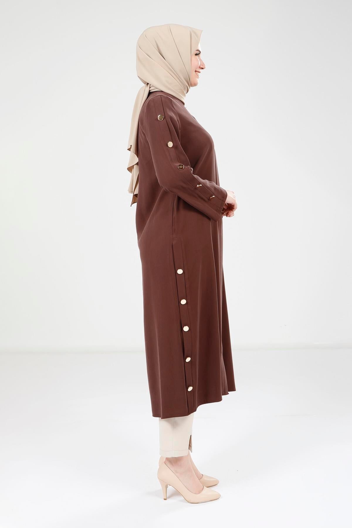 Wear-and-Go Button Detail Overcoat - Coffee - Beyza
