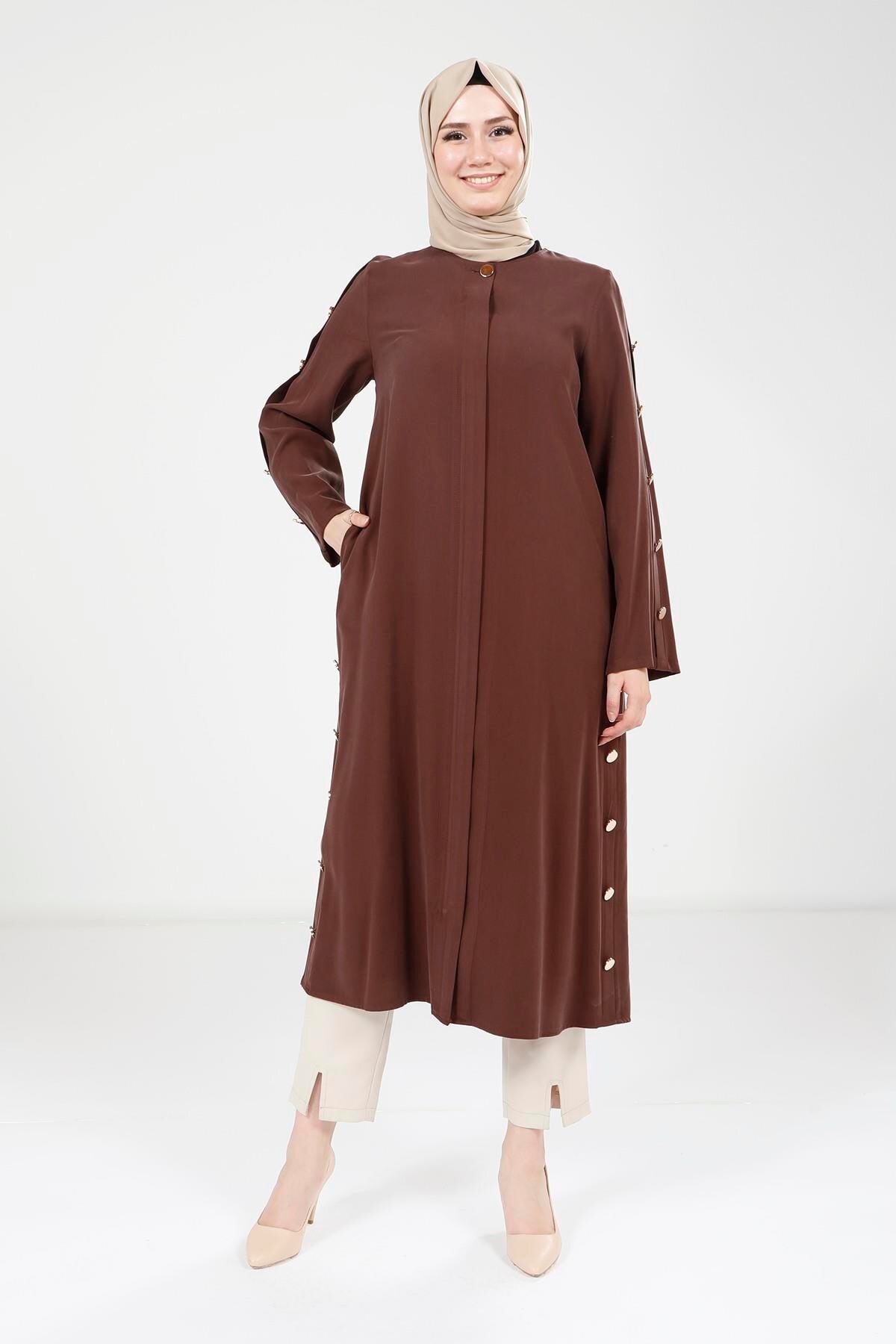 Wear-and-Go Button Detail Overcoat - Coffee - Beyza