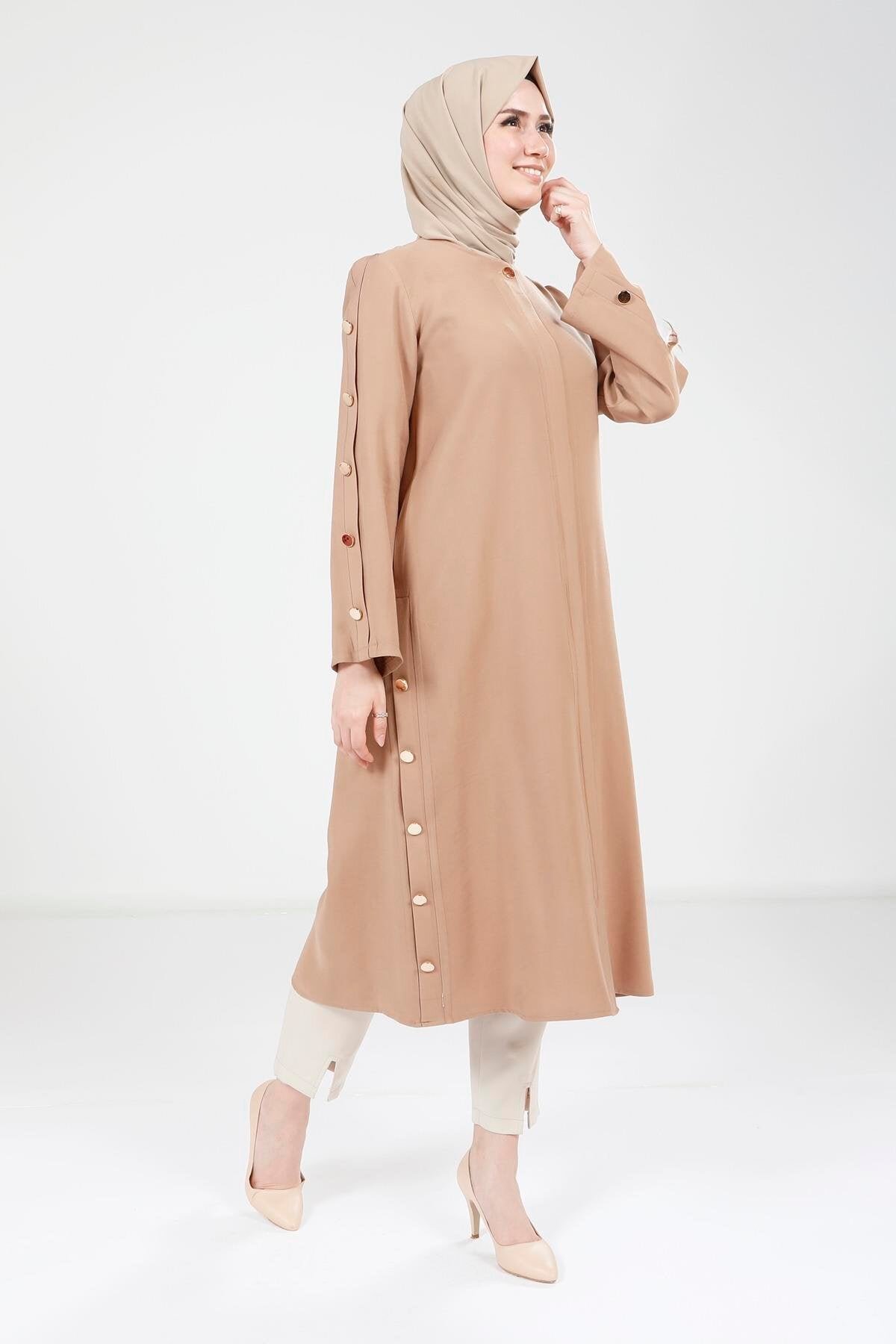 Wear-and-Go Button Detail Overcoat - Coffee - Beyza