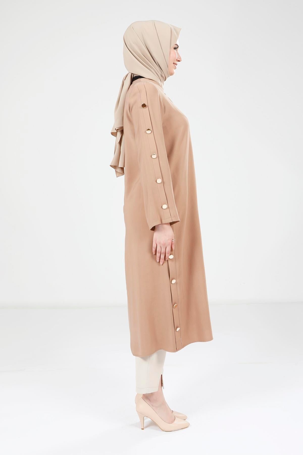 Wear-and-Go Button Detail Overcoat - Coffee - Beyza