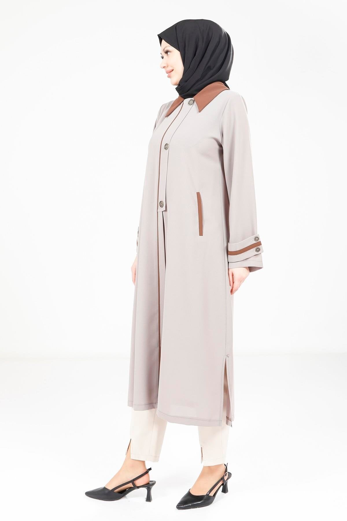 Long Ready-to-Wear Collared Overcoat - Brown - Beyza