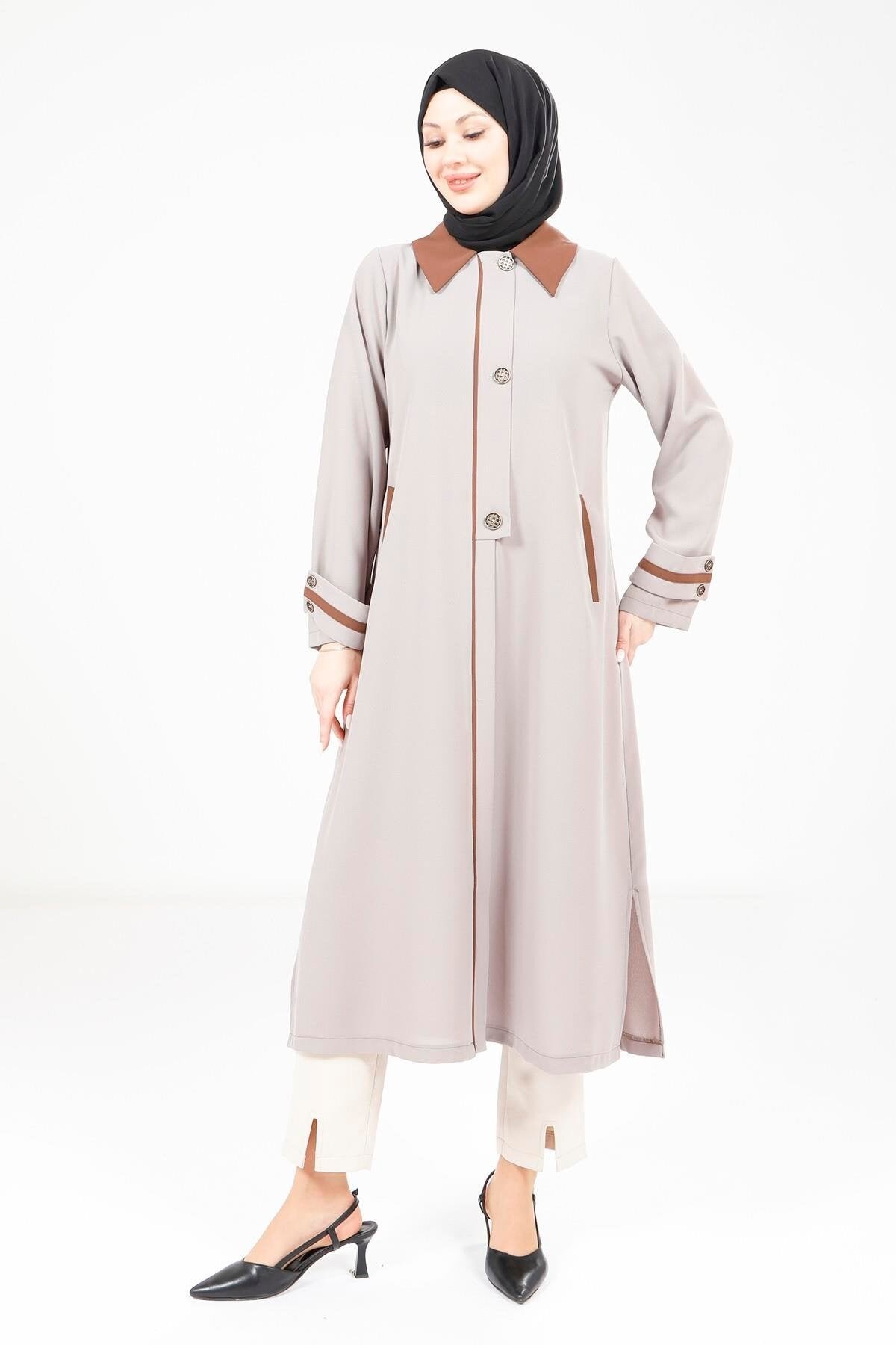 Long Ready-to-Wear Collared Overcoat - Brown - Beyza