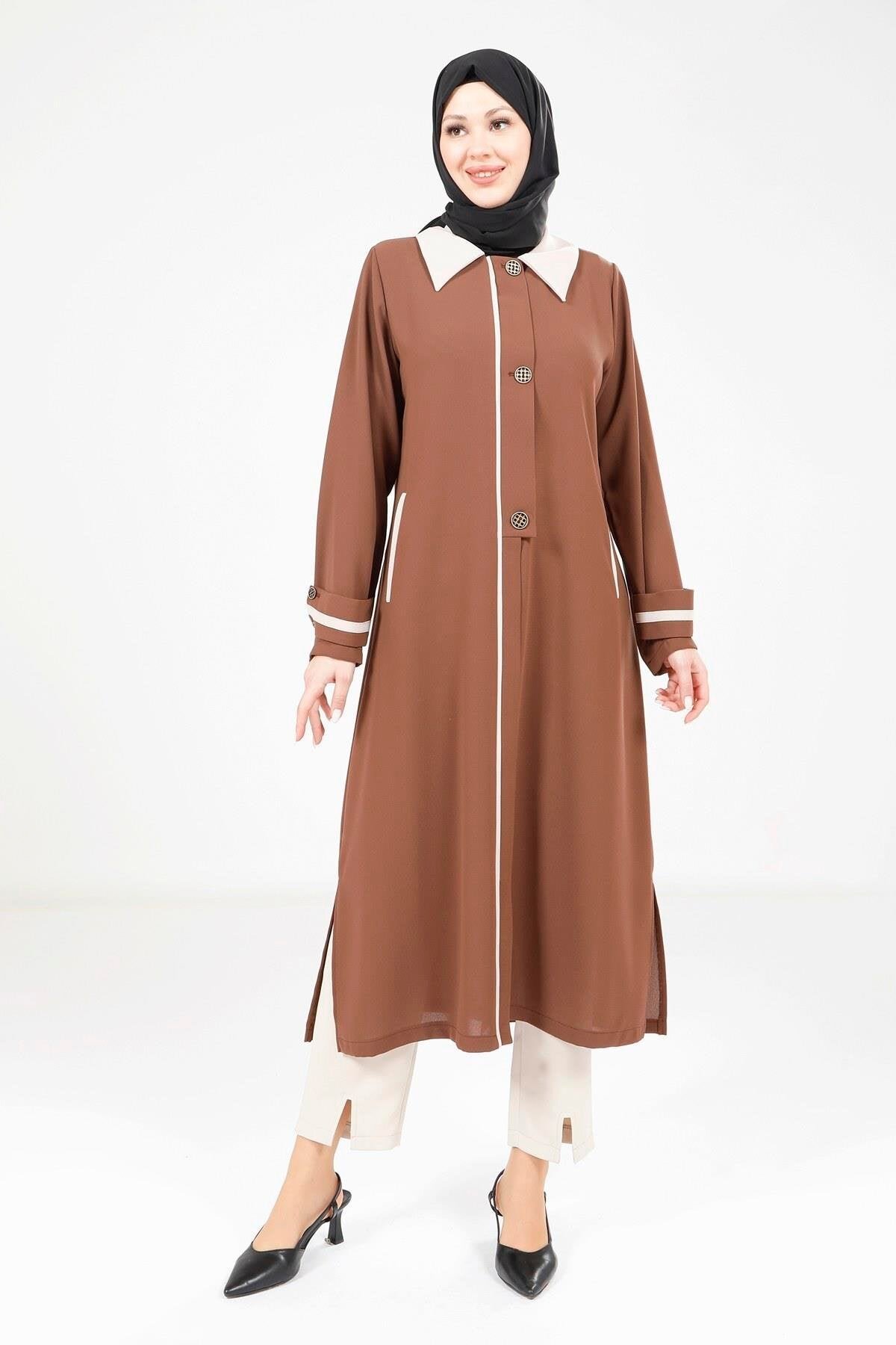 Long Ready-to-Wear Collared Overcoat - Brown - Beyza