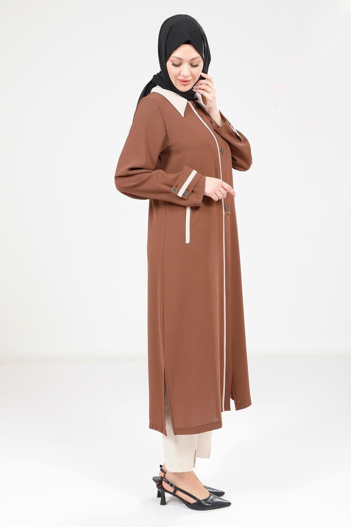 Long Ready-to-Wear Collared Overcoat - Brown - Beyza