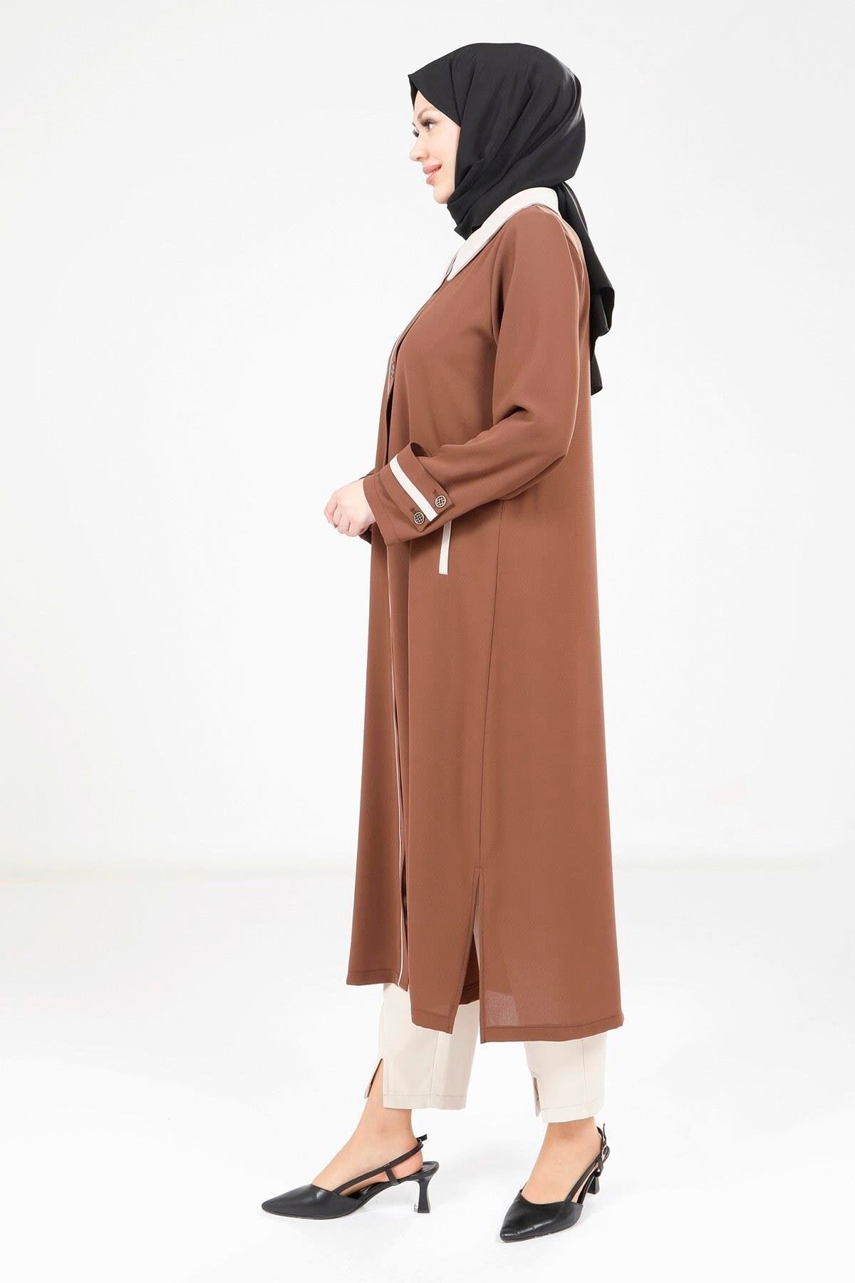 Long Ready-to-Wear Collared Overcoat - Brown - Beyza