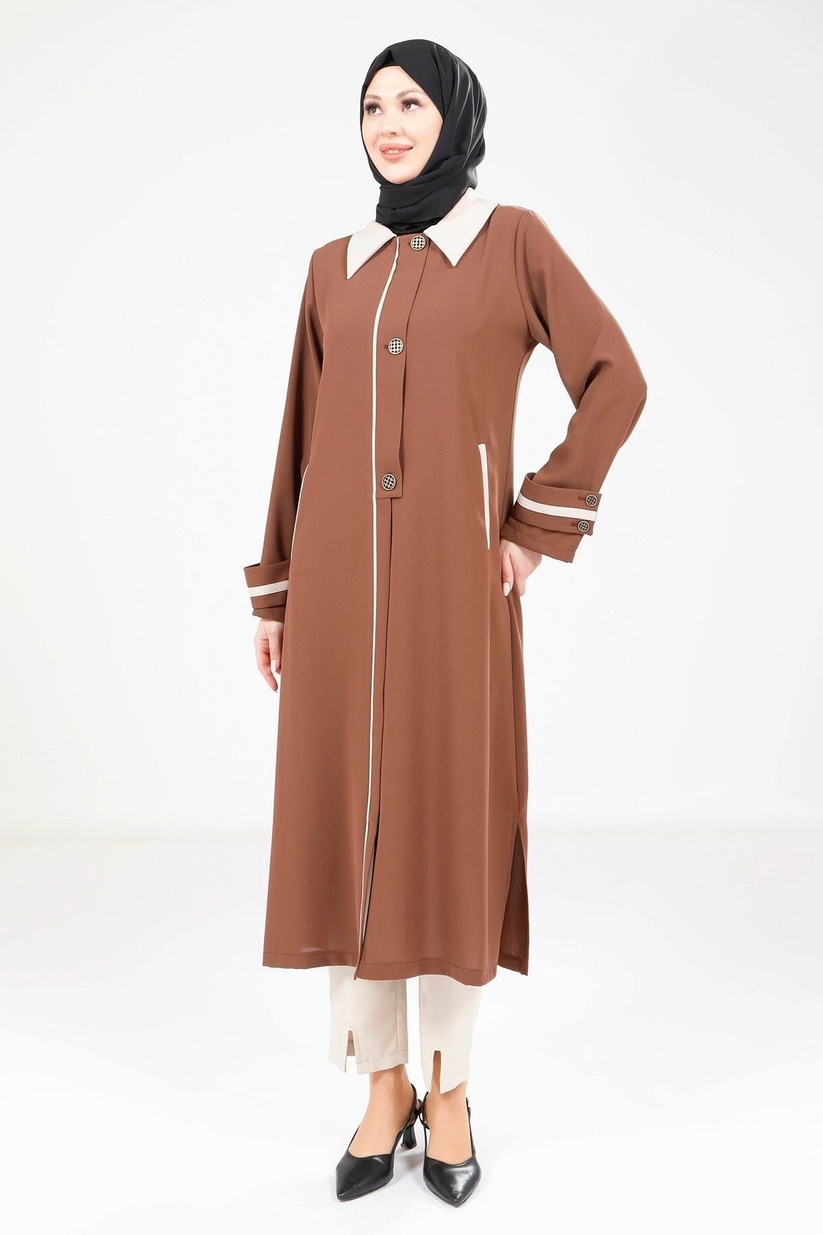 Long Ready-to-Wear Collared Overcoat - Brown - Beyza