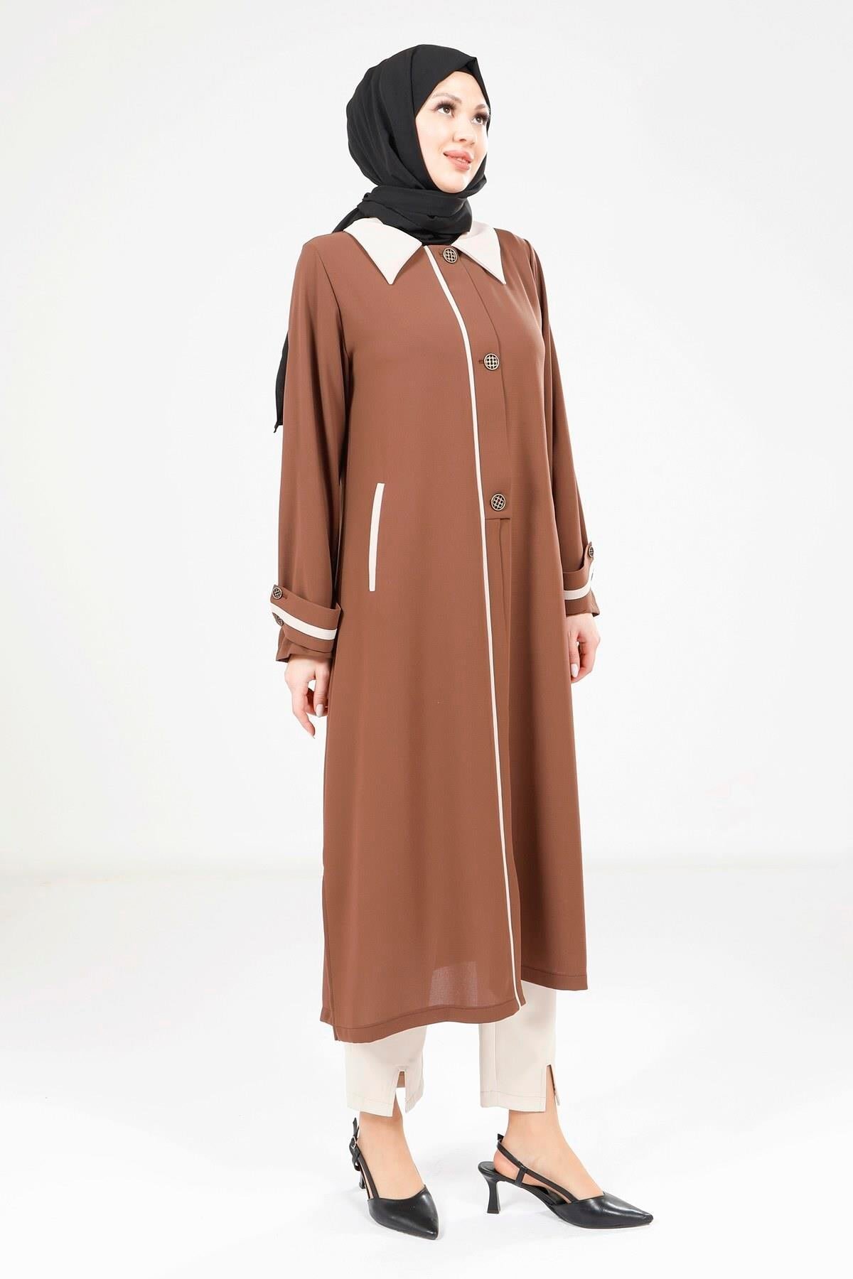 Long Ready-to-Wear Collared Overcoat - Brown - Beyza